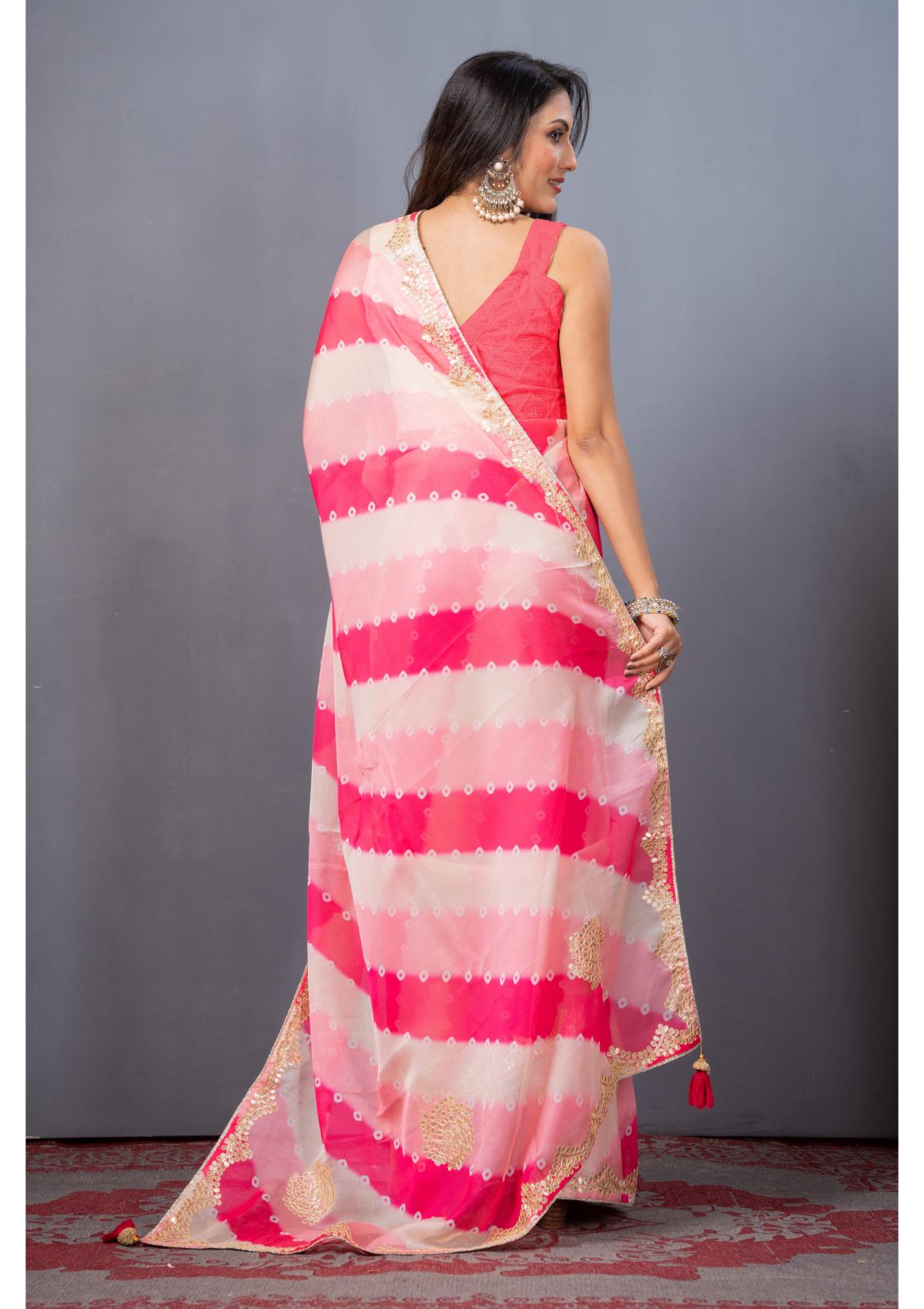 Pink Gottapatti work Organza Saree 