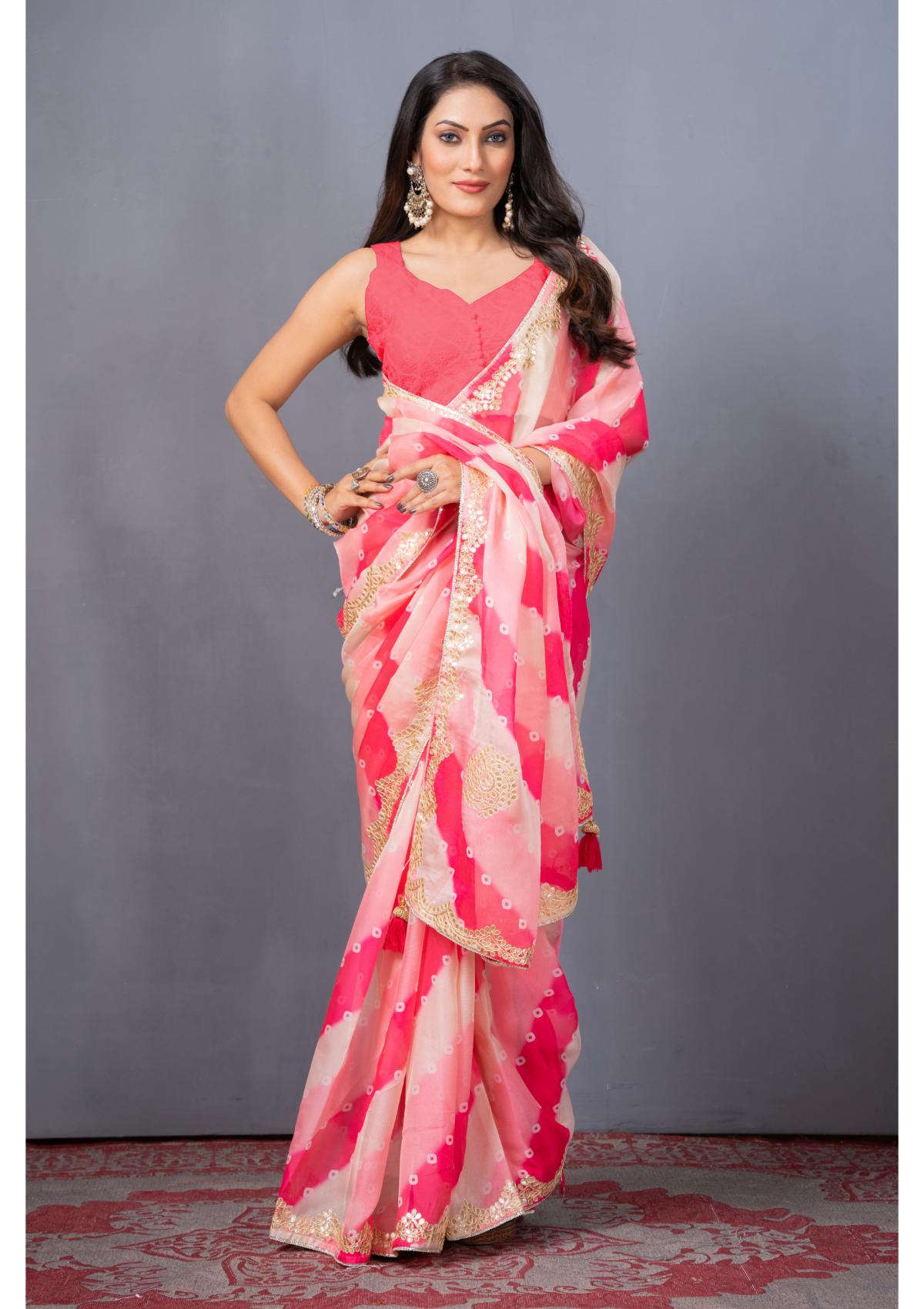 Pink Gottapatti work Organza Saree 