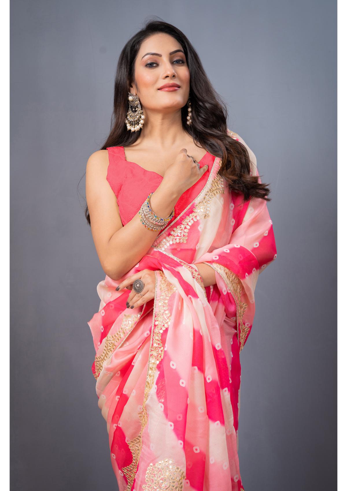 Pink Gottapatti work Organza Saree 