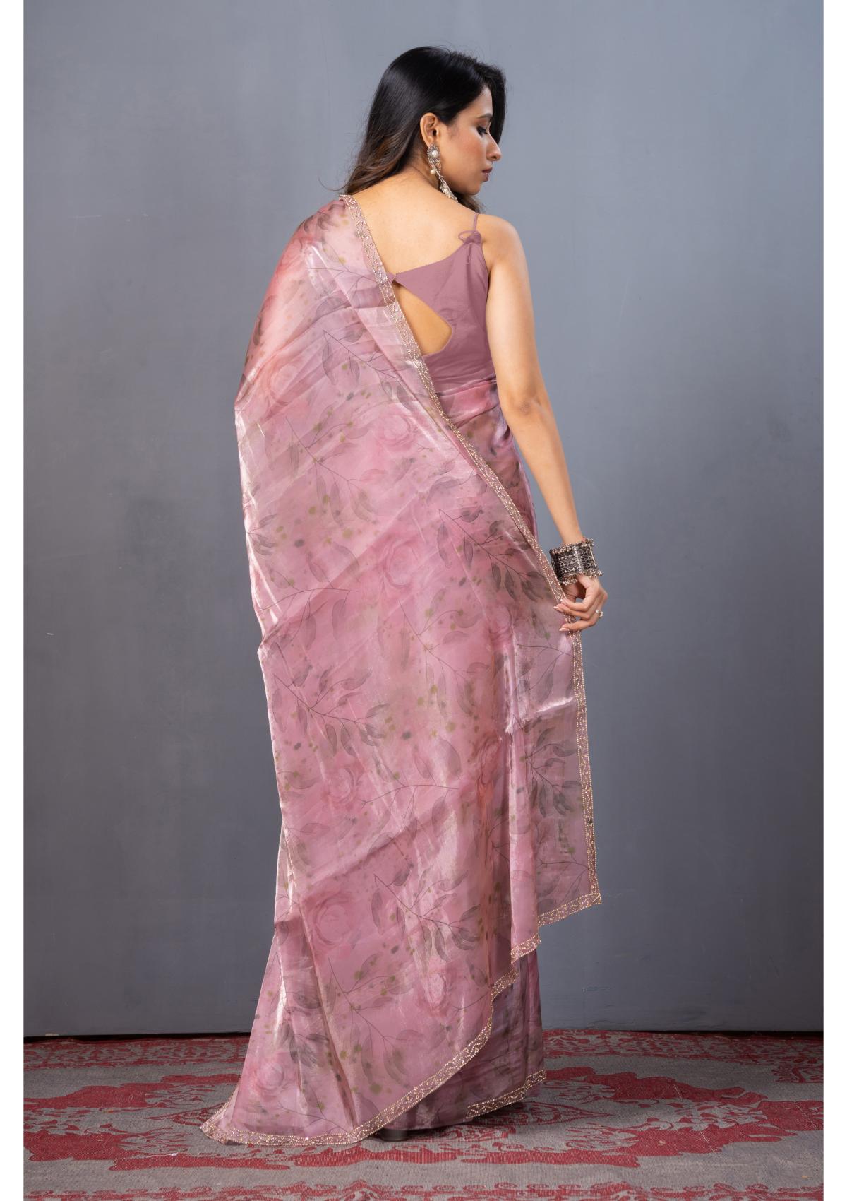 Pink Zariwork Organza Saree - Kajree 