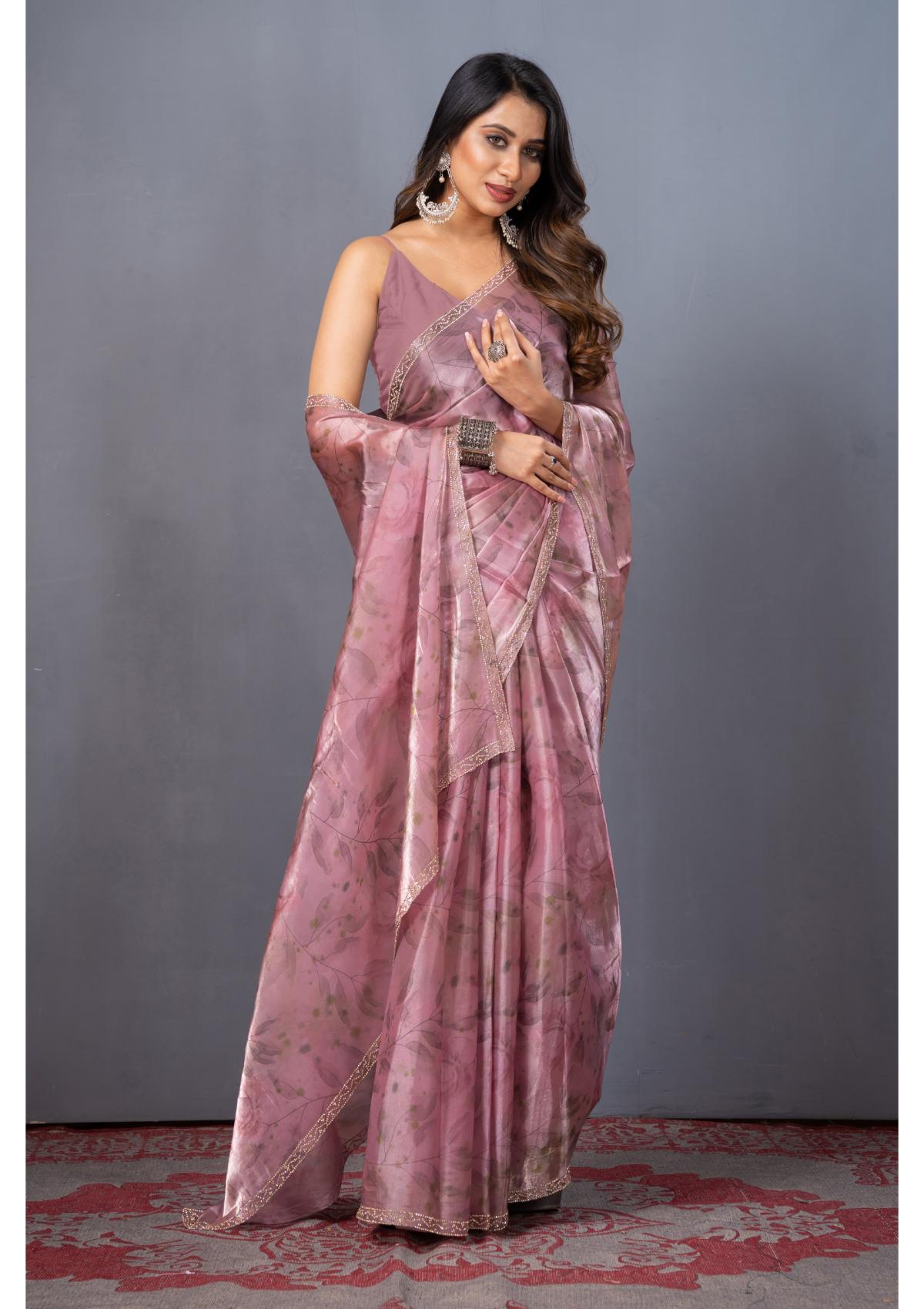 Pink Zariwork Organza Saree - Kajree 