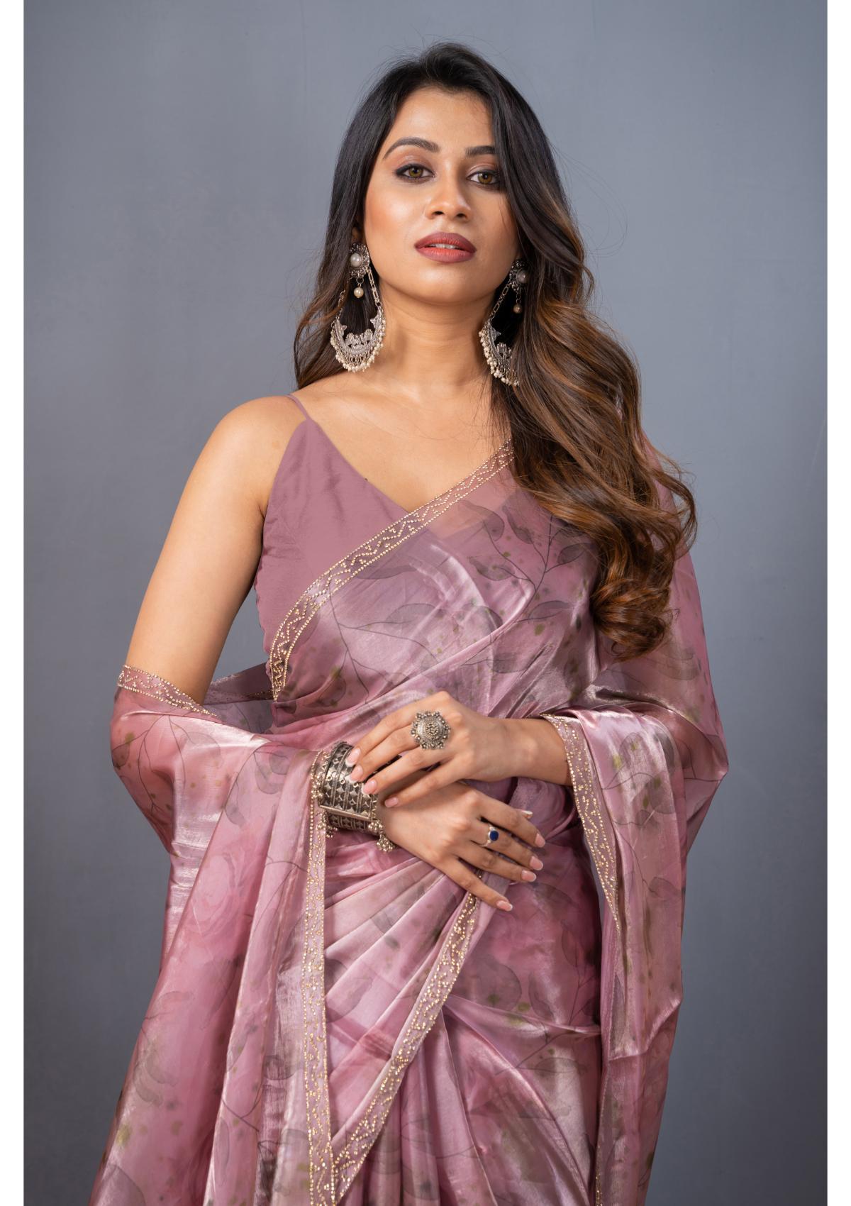 Pink Zariwork Organza Saree - Kajree 