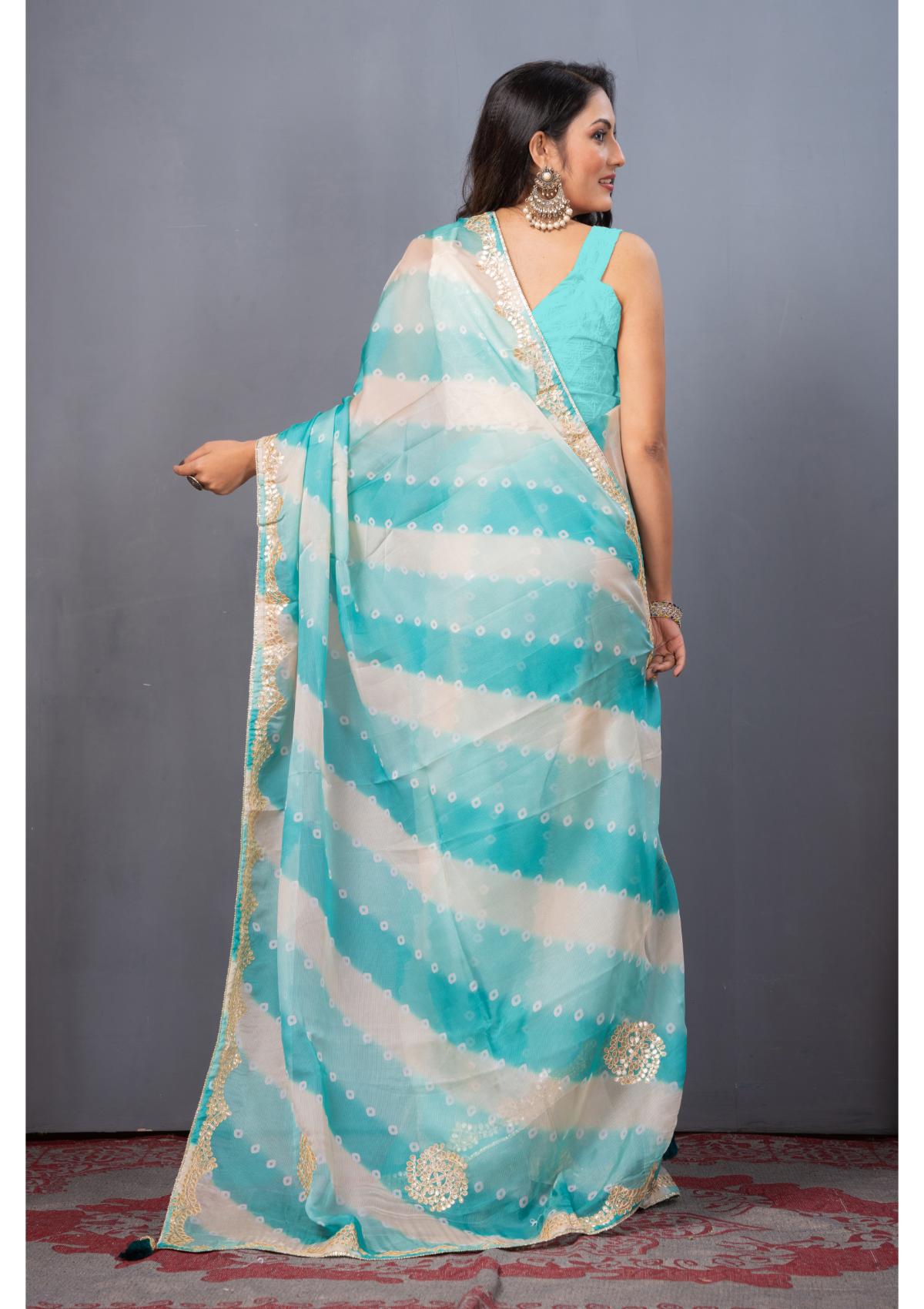 Blue Gottapatti work Organza Saree - Kajree 