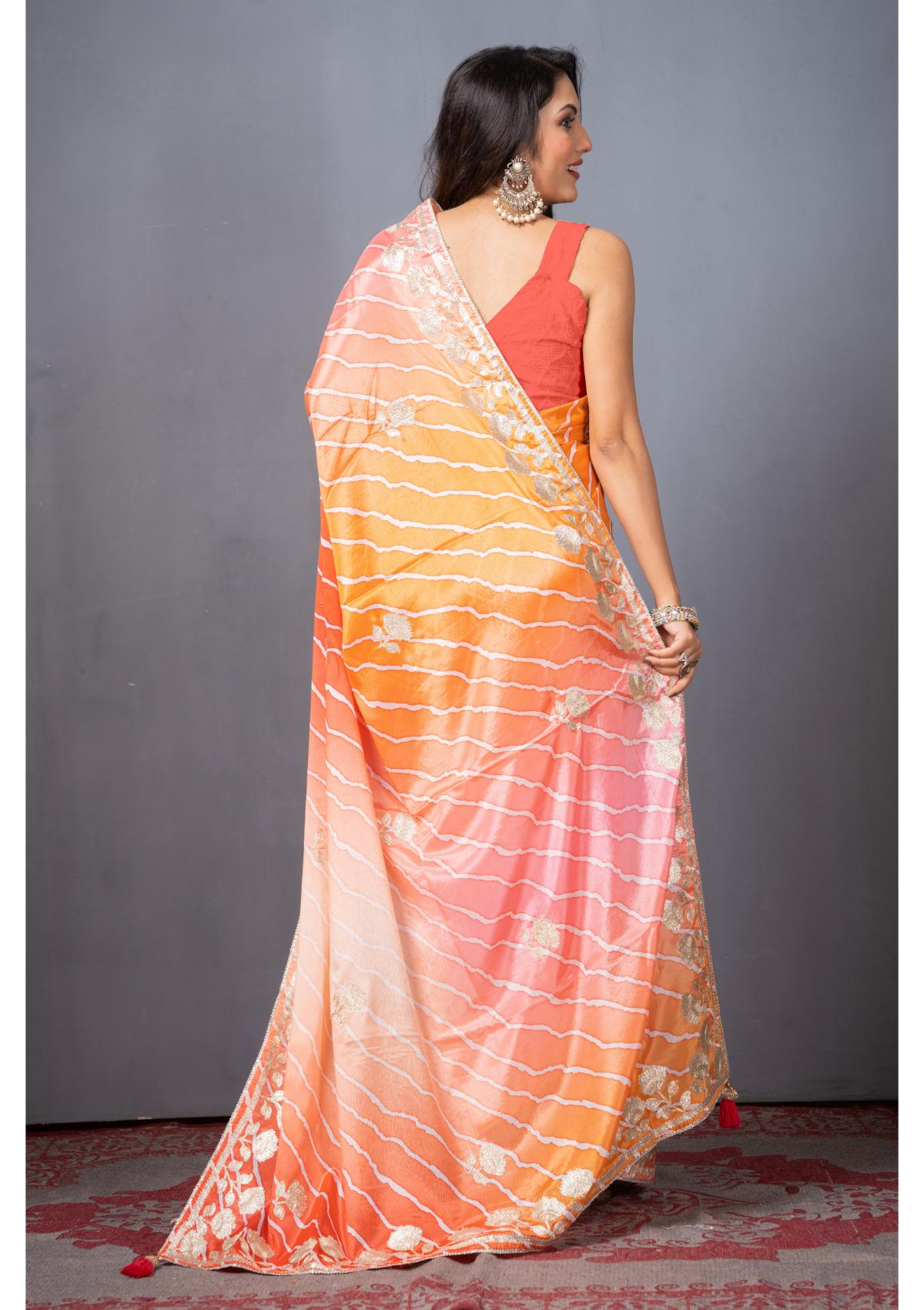 Orange Gottapatti work Silk Saree 