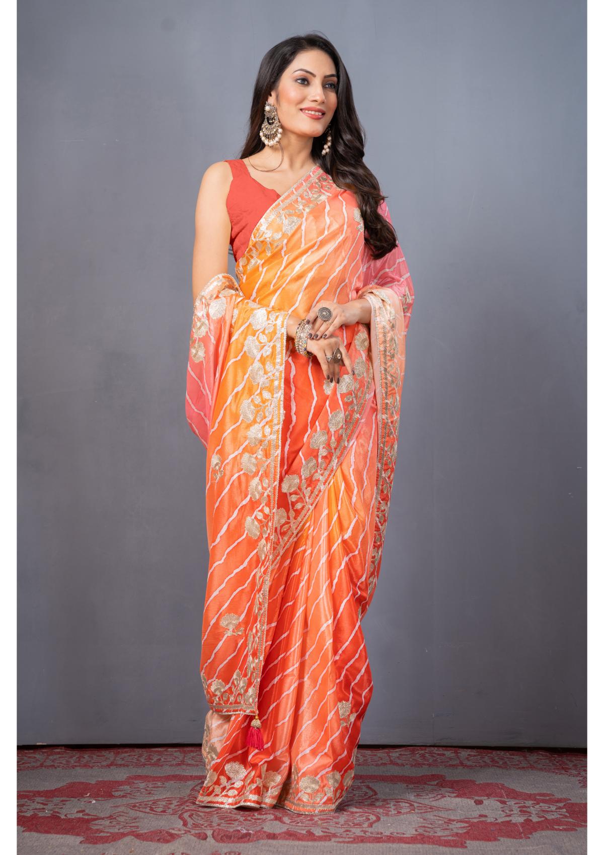 Orange Gottapatti work Silk Saree 