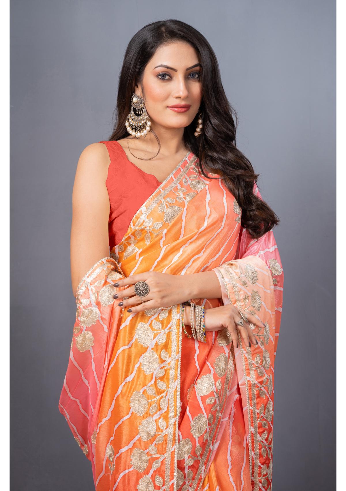 Orange Gottapatti work Silk Saree 