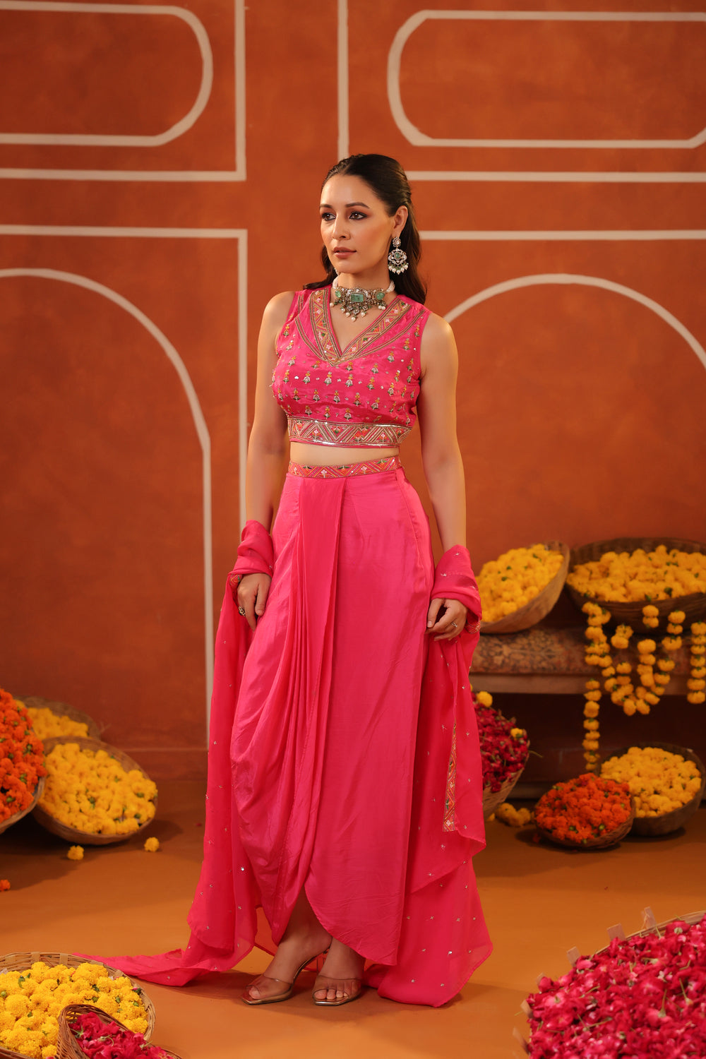 Pink Handwork with Silk Jacket Kaul Set 