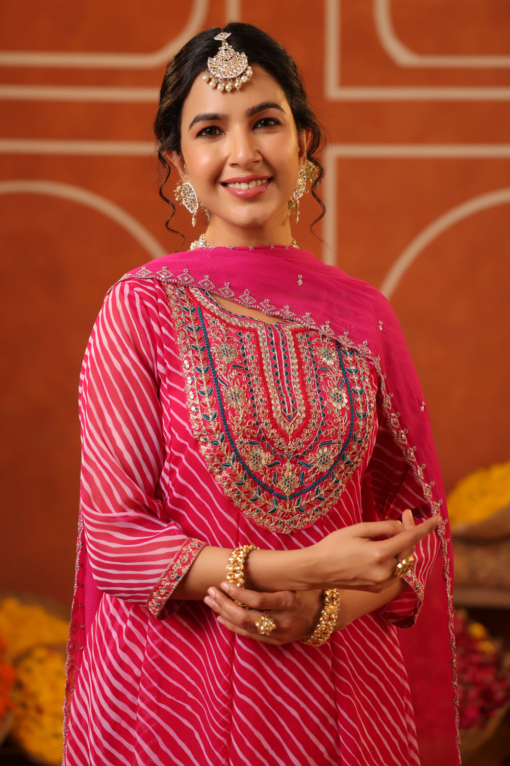 Pink Handwork Georgette Anarkali Set with Dupatta 
