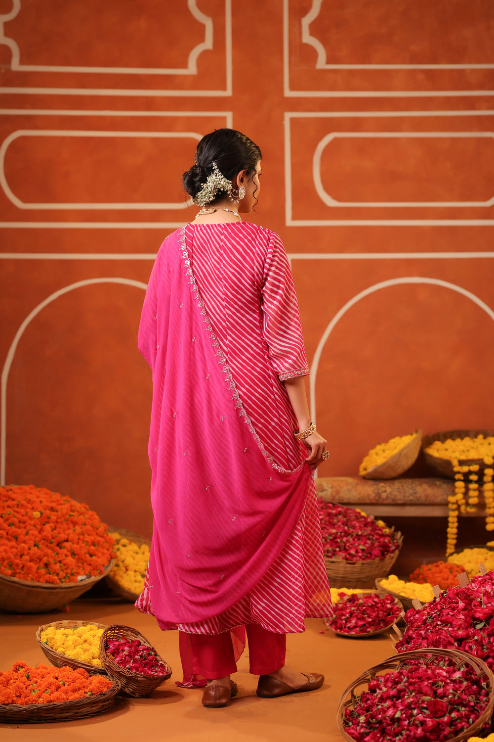 Pink Handwork Georgette Anarkali Set with Dupatta 