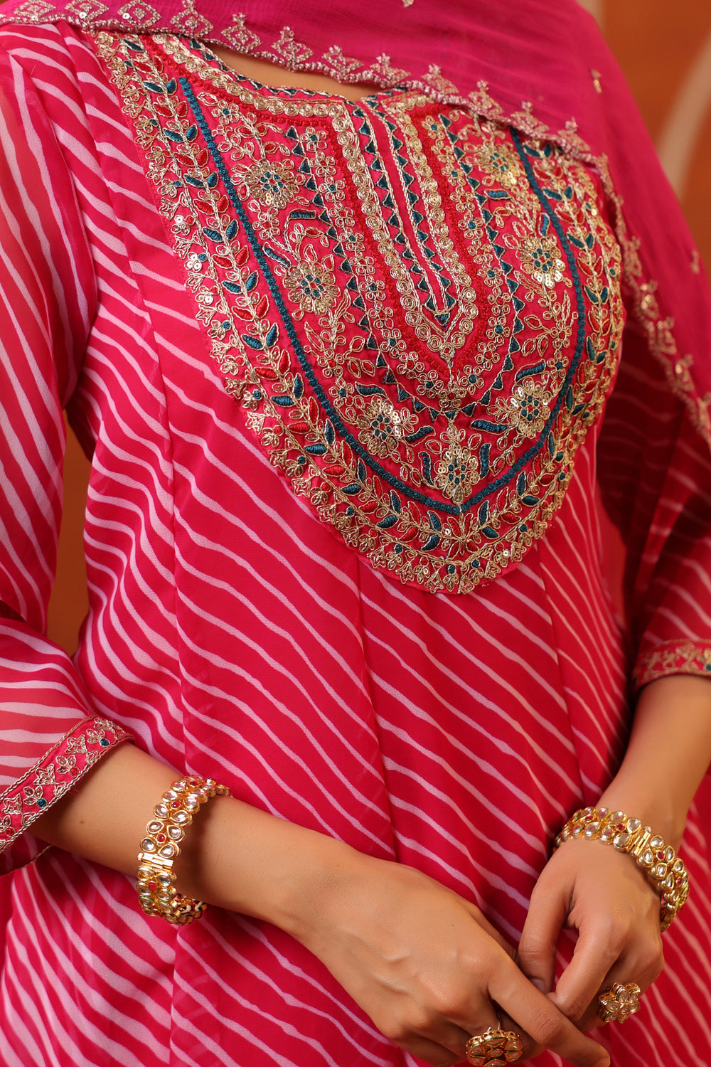 Pink Handwork Georgette Anarkali Set with Dupatta 