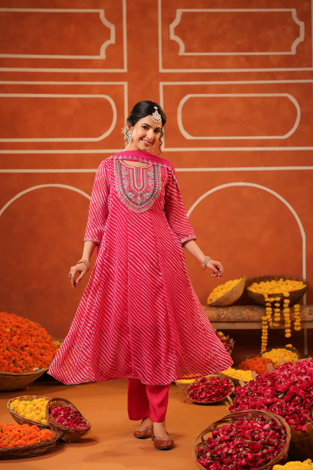 Pink Handwork Georgette Anarkali Set with Dupatta 