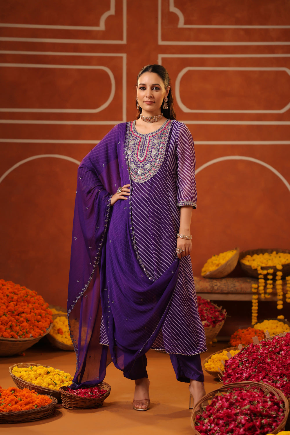 Purple Handwork Georgette Anarkali Set with Dupatta 