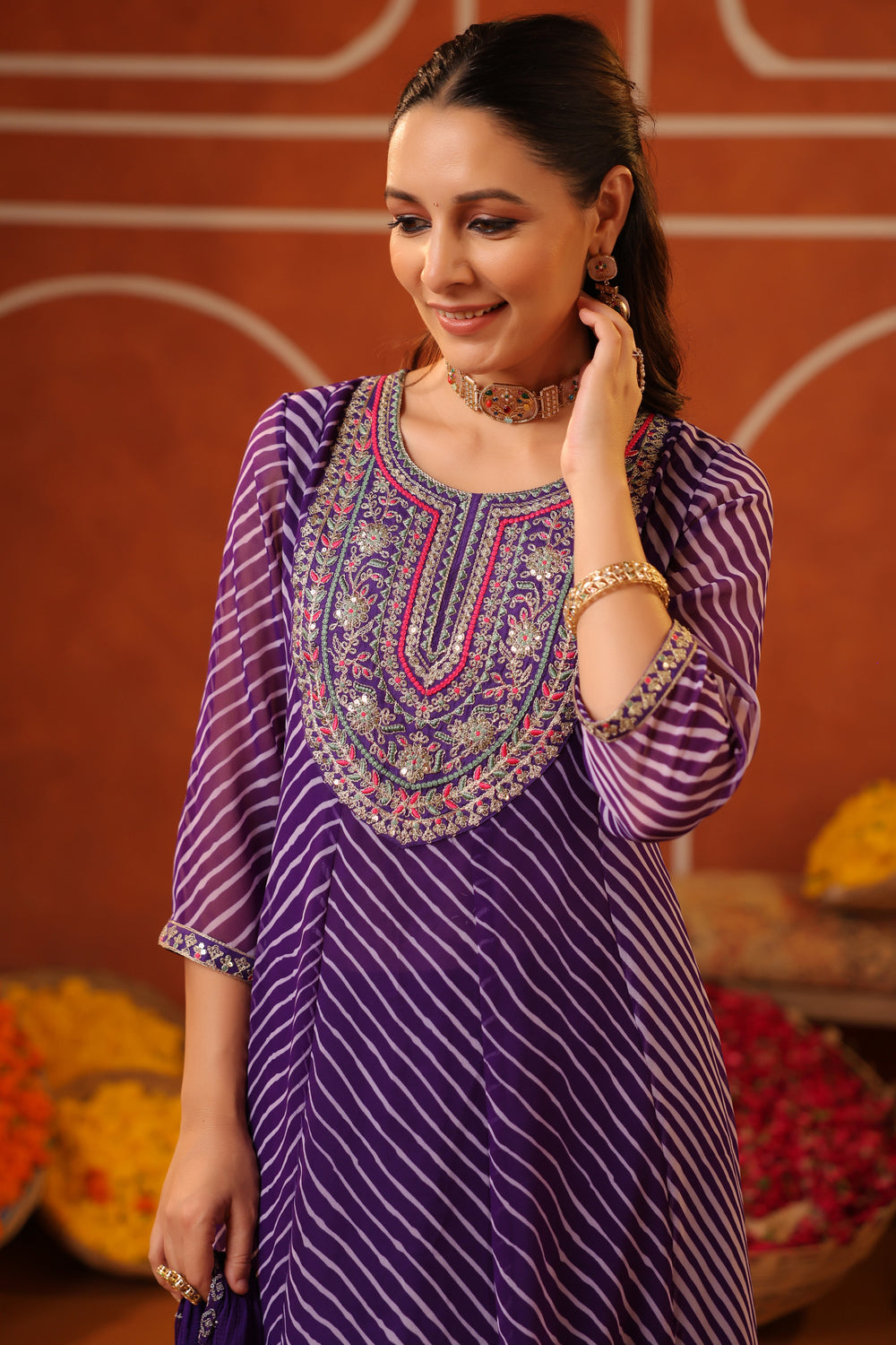 Purple Handwork Georgette Anarkali Set with Dupatta 