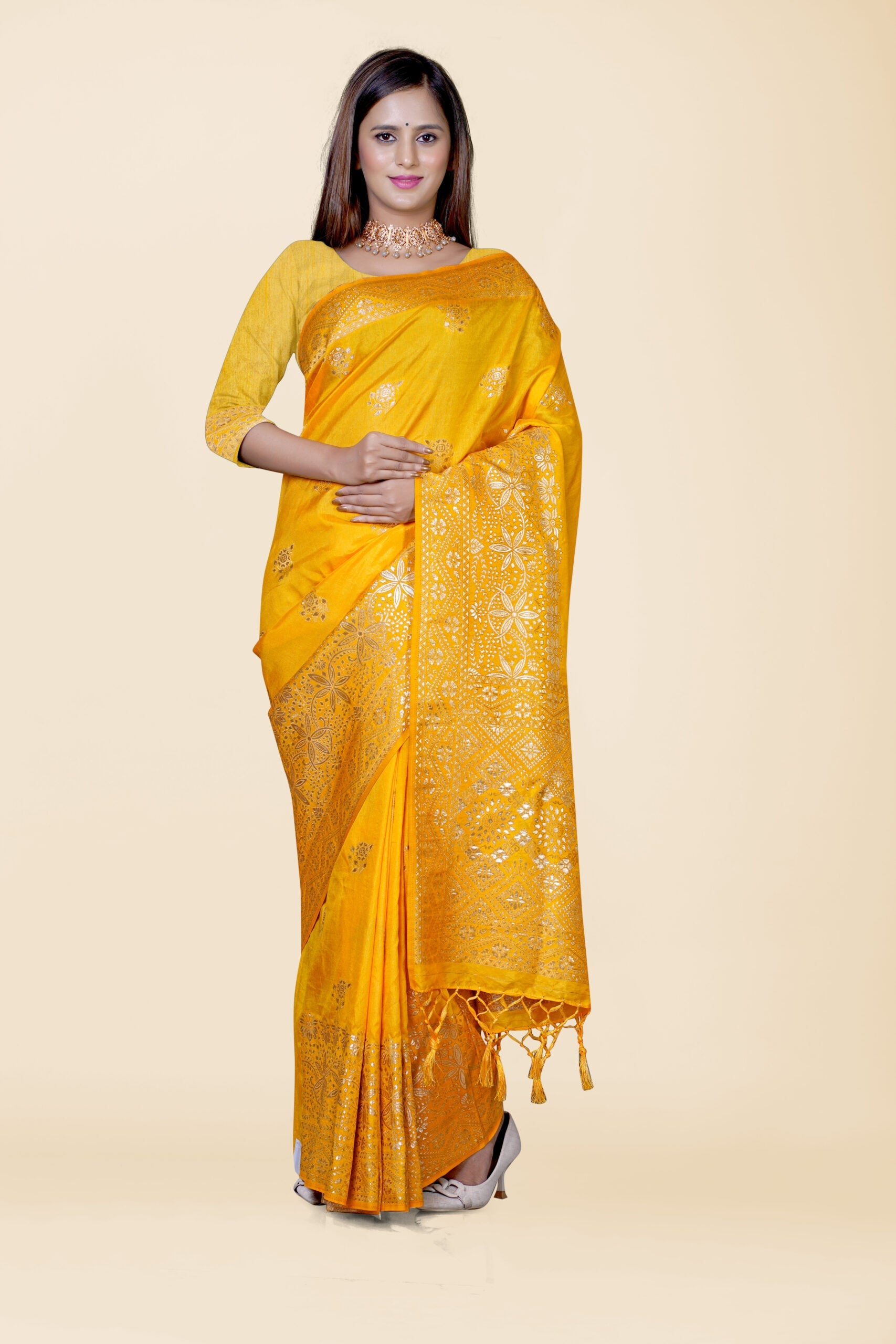 Yellow Zariwork Dola Silk Saree - KAJREE