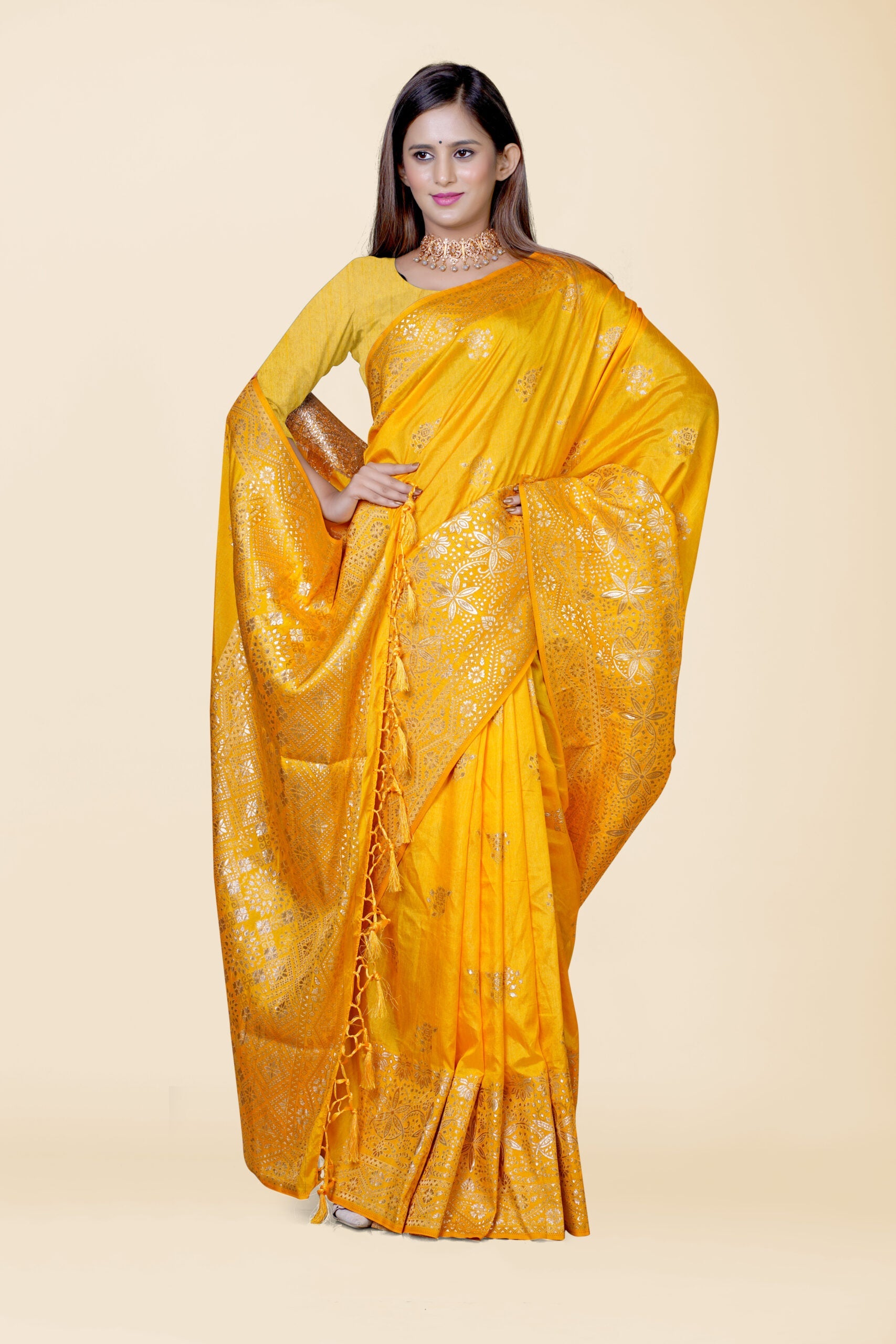 Yellow Zariwork Dola Silk Saree - KAJREE