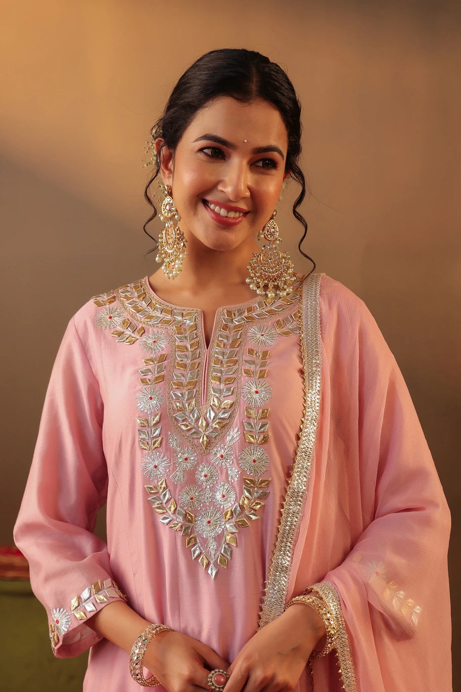 Mauve Gottapatti Work Silk Anarkali Set with Dupatta 