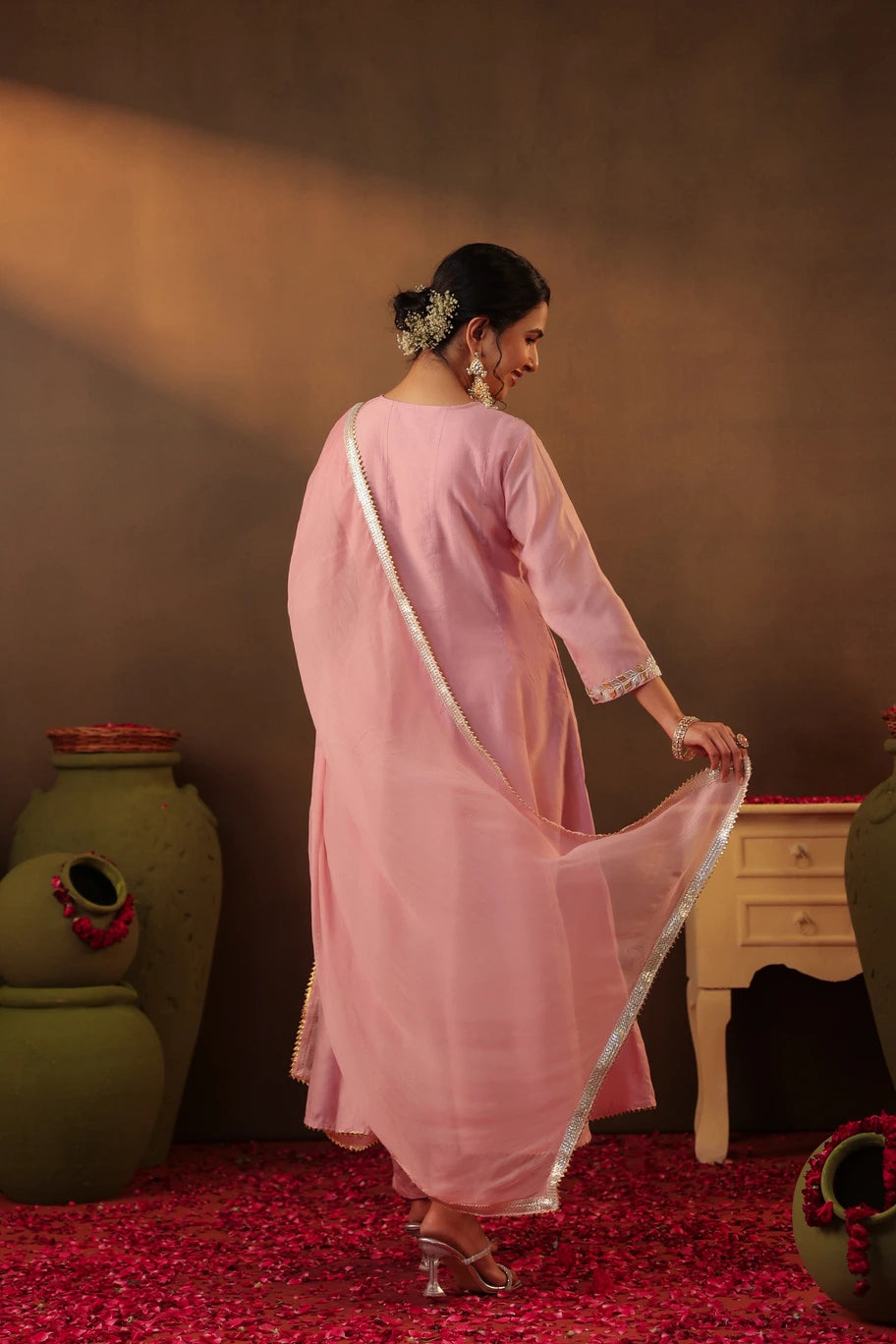 Mauve Gottapatti Work Silk Anarkali Set 