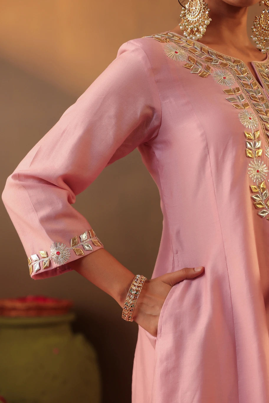 Mauve Gottapatti Work Silk Anarkali Set with Dupatta 