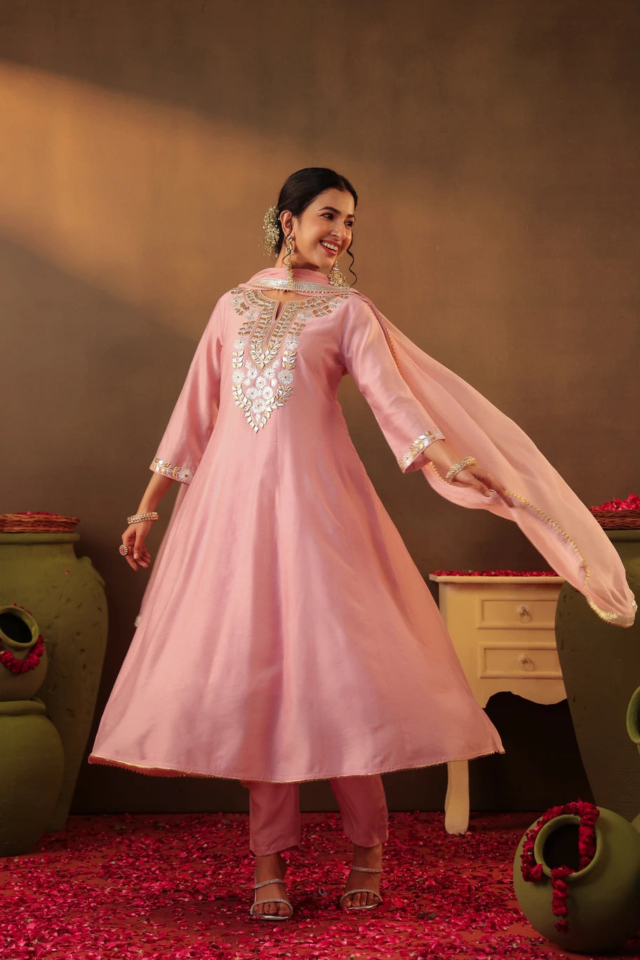 Mauve Gottapatti Work Silk Anarkali Set 