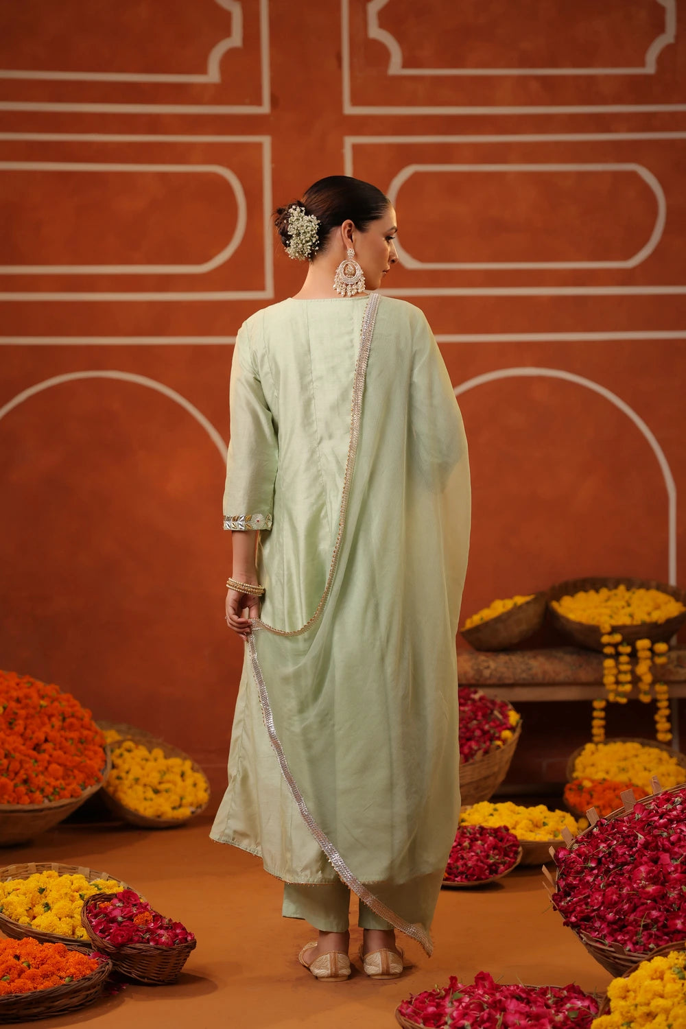 Pista Green Gottapatti Work Silk Anarkali Set with Dupatta 