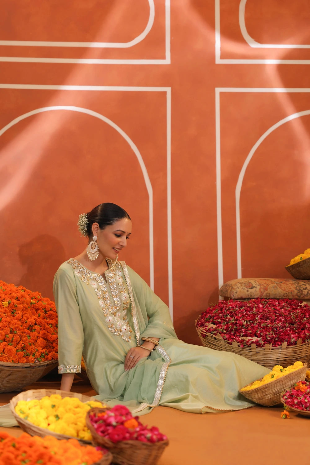 Pista Green Gottapatti Work Silk Anarkali Set with Dupatta 