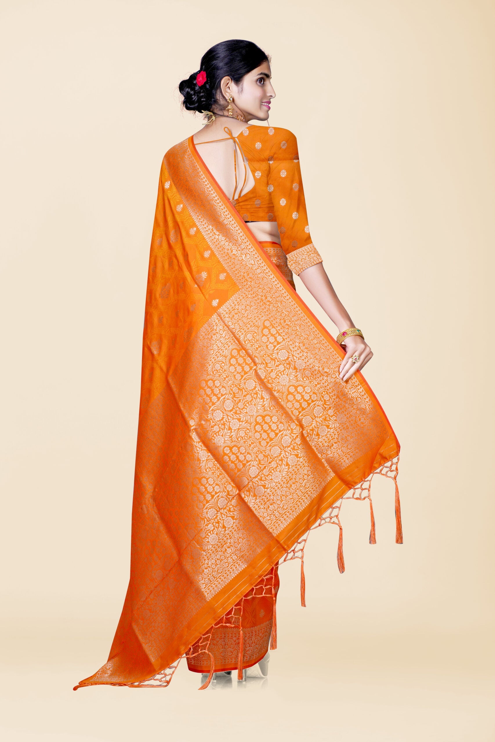 Orange Zariwork Banarasi Soft Silk Saree - KAJREE