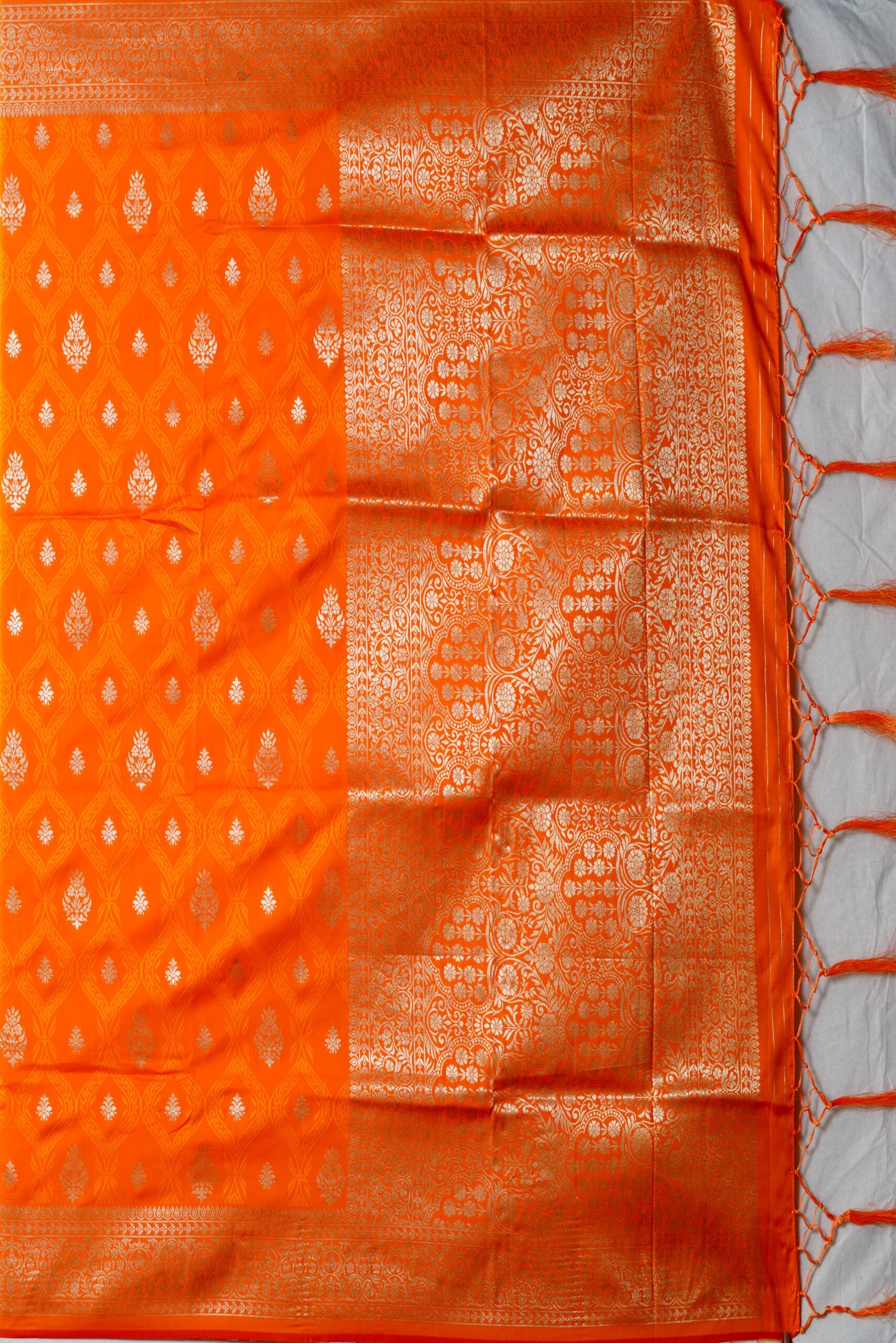 Orange Zariwork Banarasi Soft Silk Saree - KAJREE
