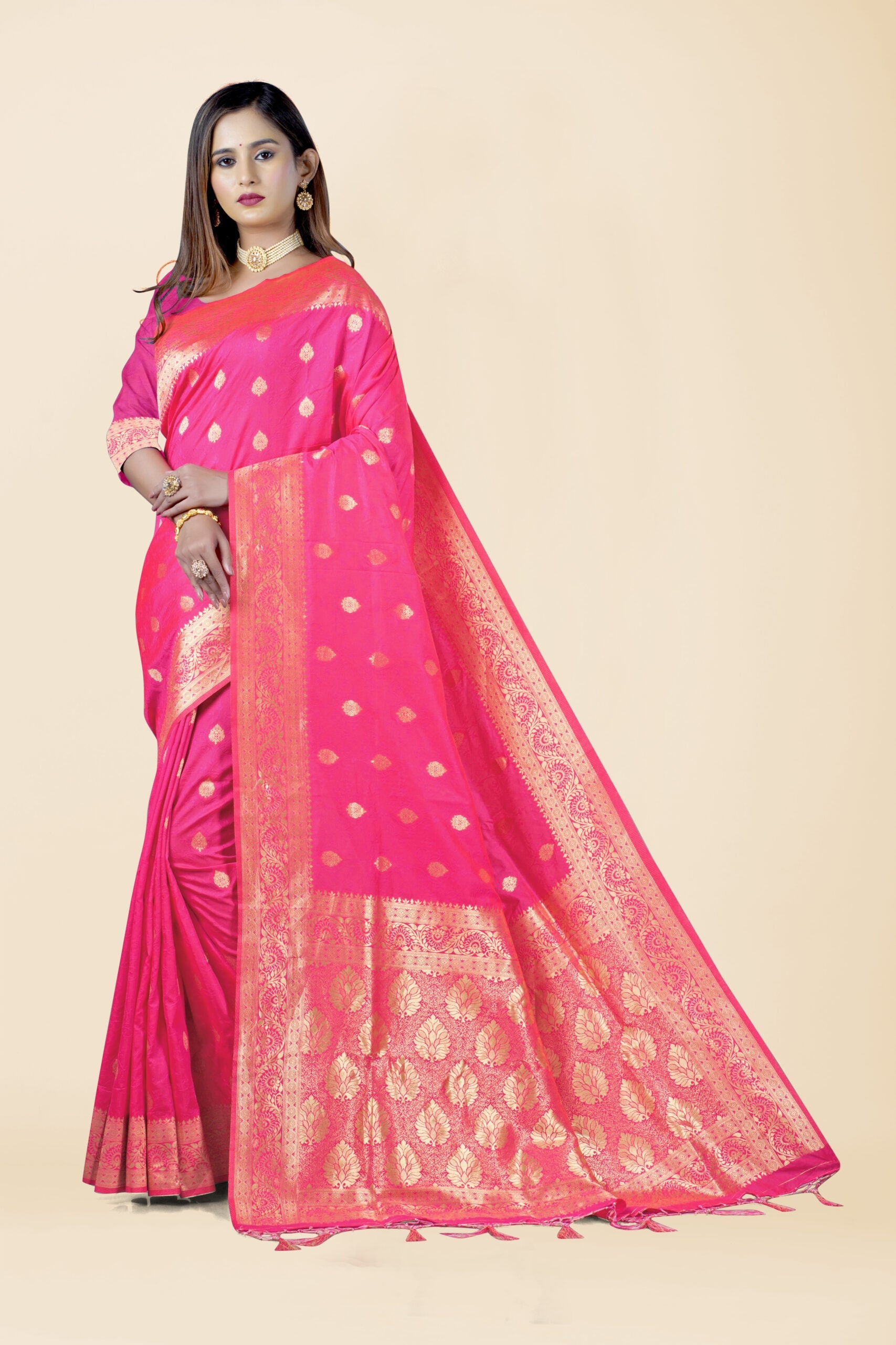 Peach Zariwork Banarasi Silk Saree 