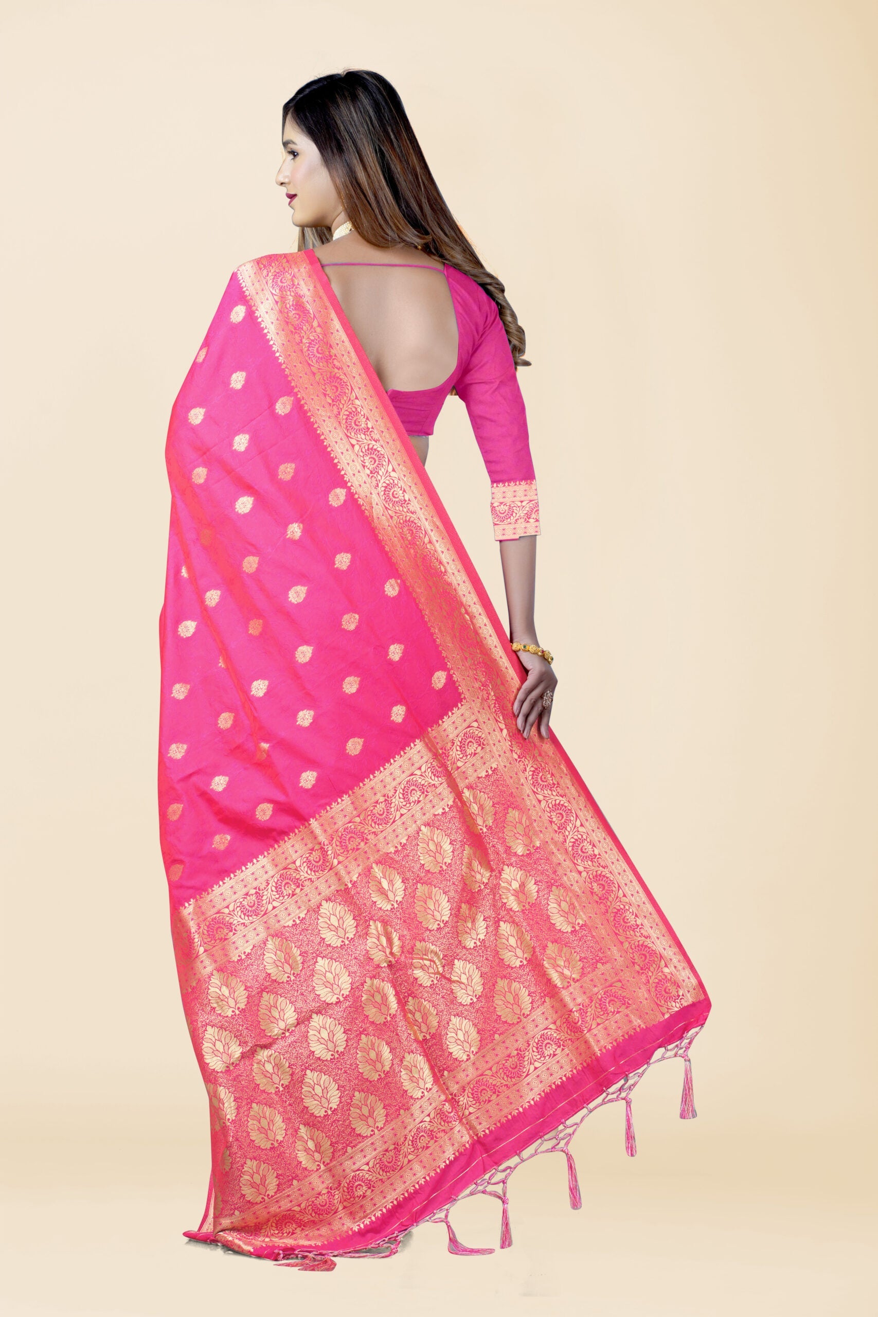 Peach Zariwork Banarasi Silk Saree 
