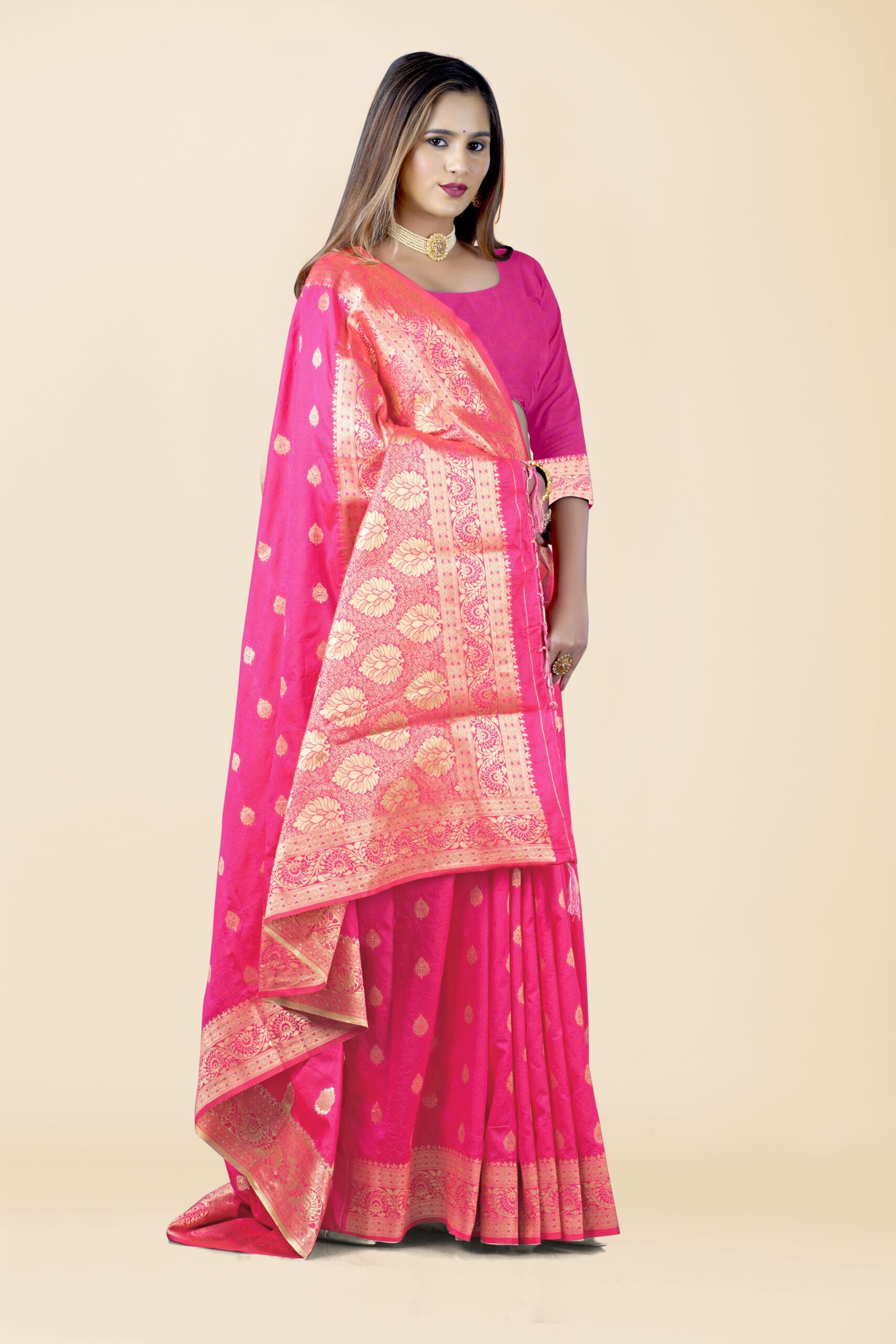 Peach Zariwork Banarasi Silk Saree 