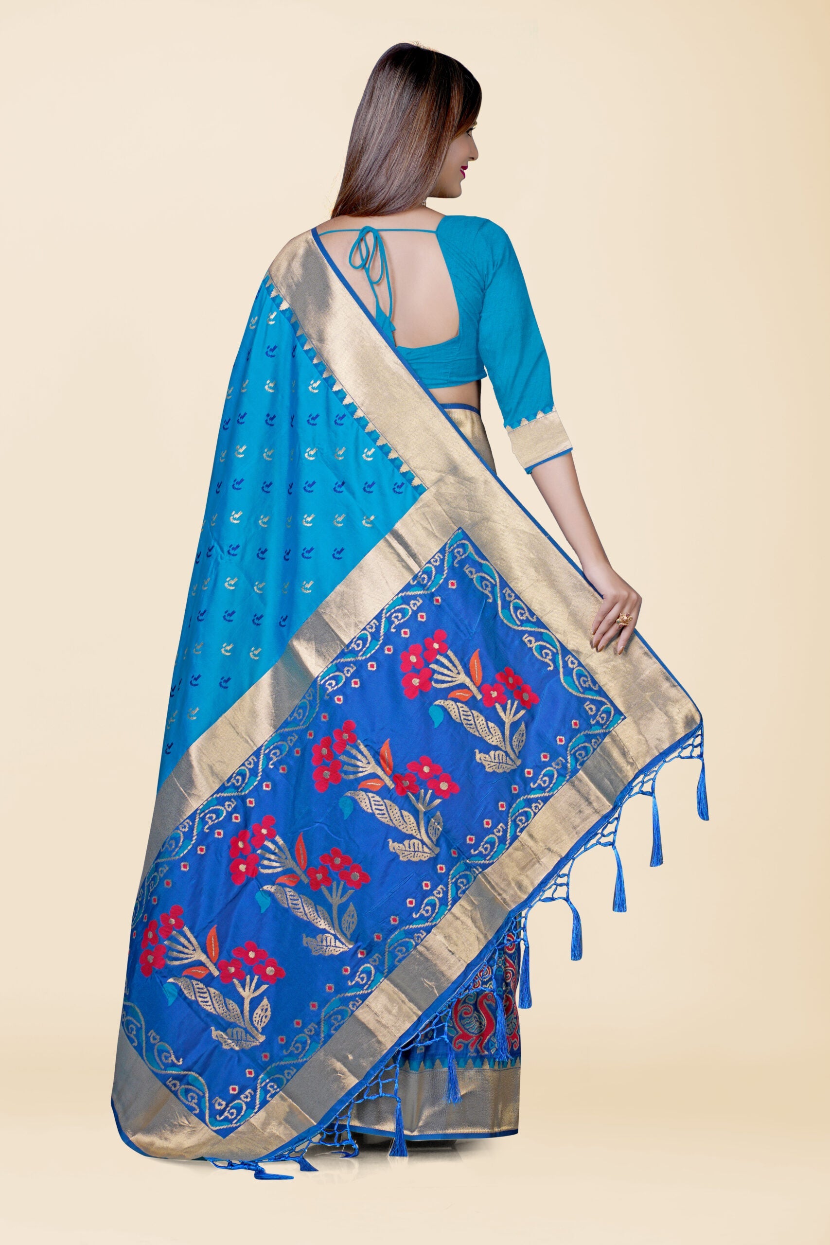 Peacock Blue Zariwork Patola Soft Silk Saree - KAJREE