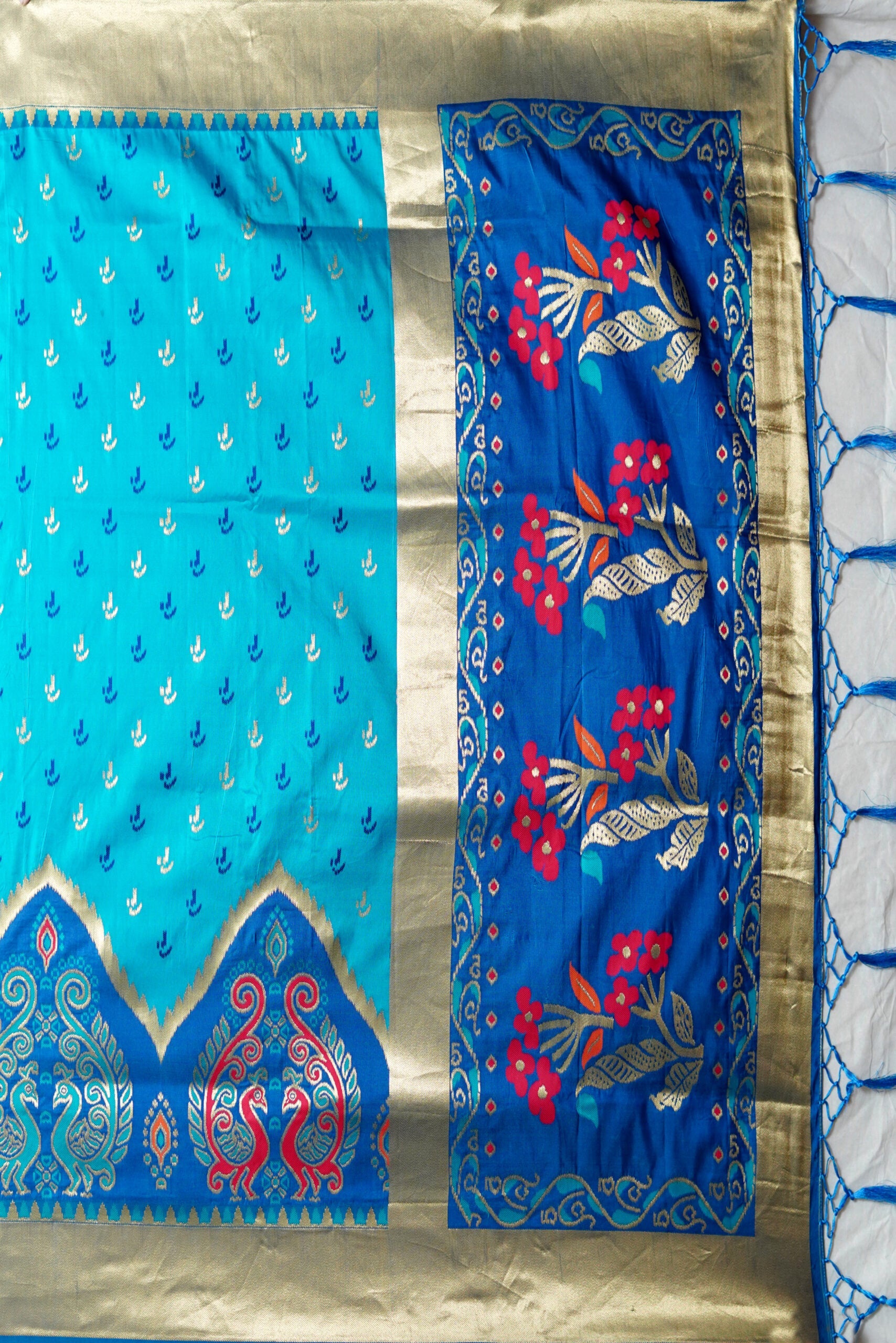 Peacock Blue Zariwork Patola Soft Silk Saree - KAJREE