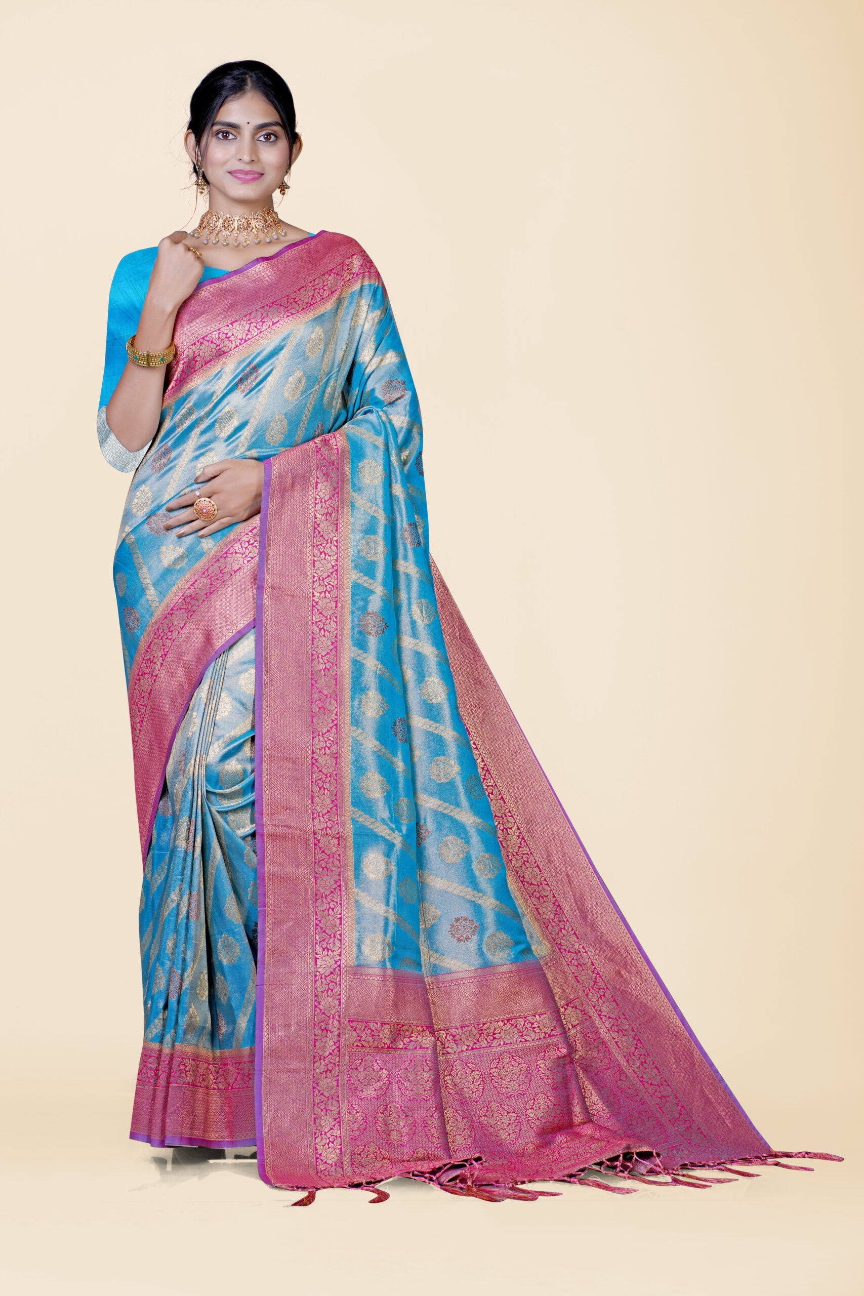 Blue Zariwork Tissue Silk Saree 