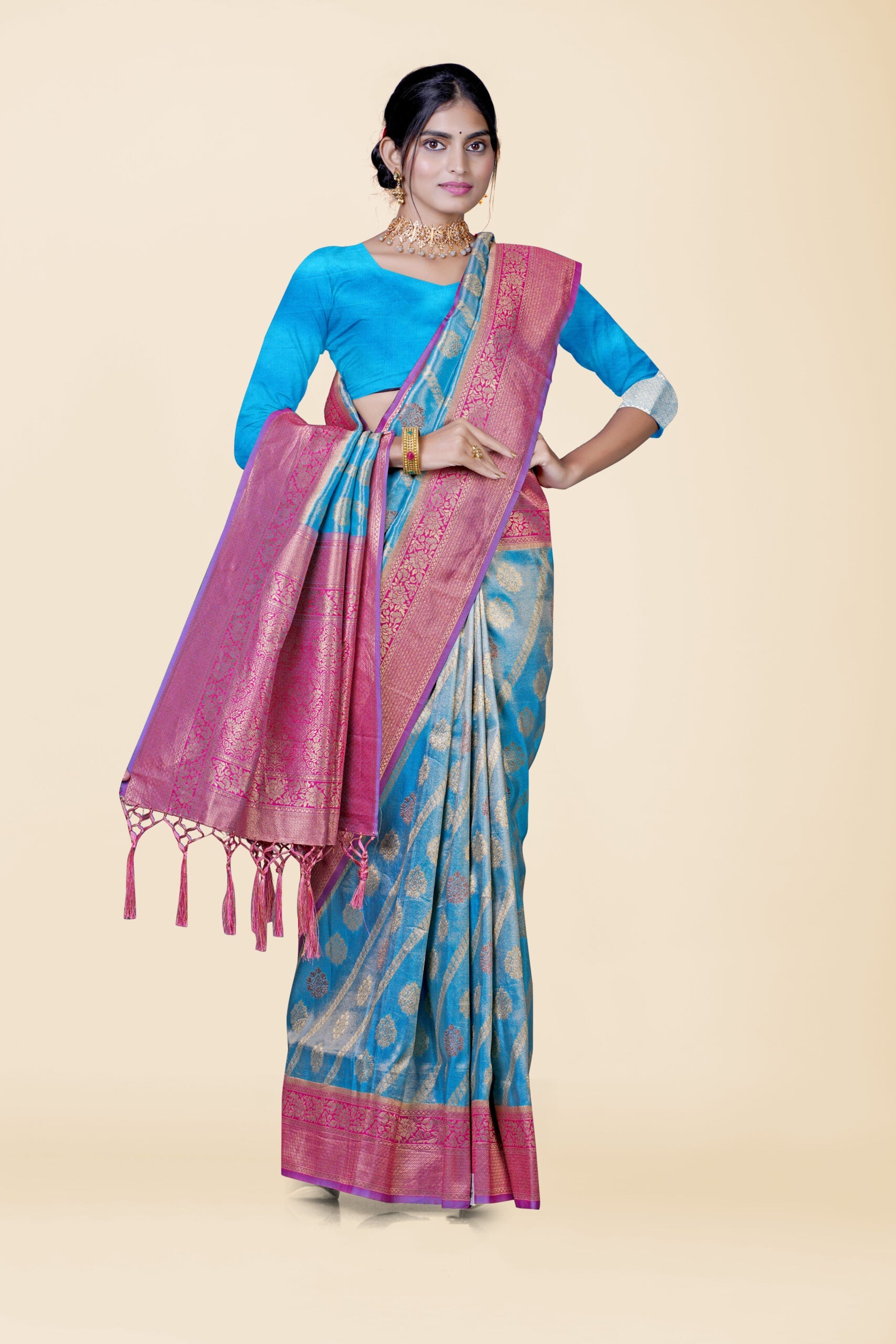 Blue Zariwork Tissue Silk Saree 