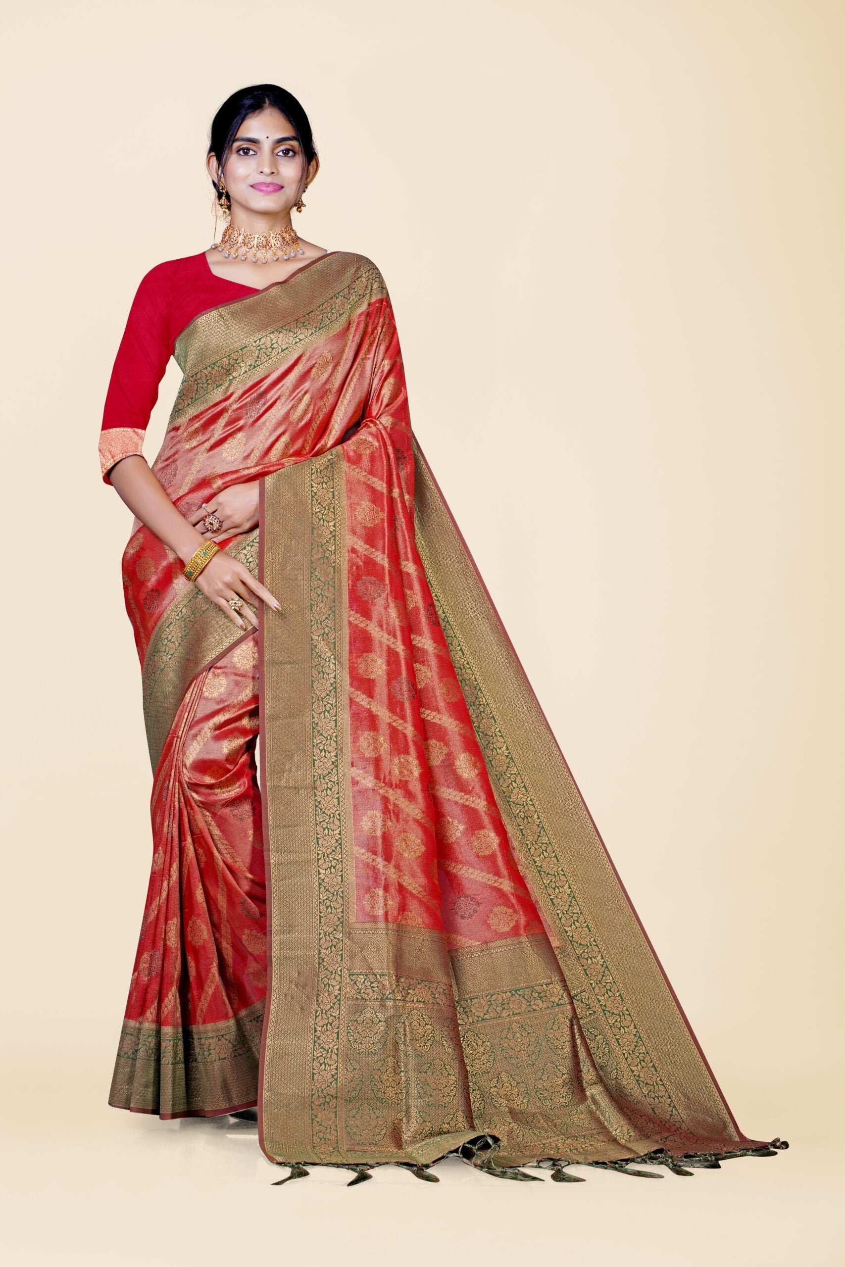 Orange Zariwork Tissue Silk Saree 