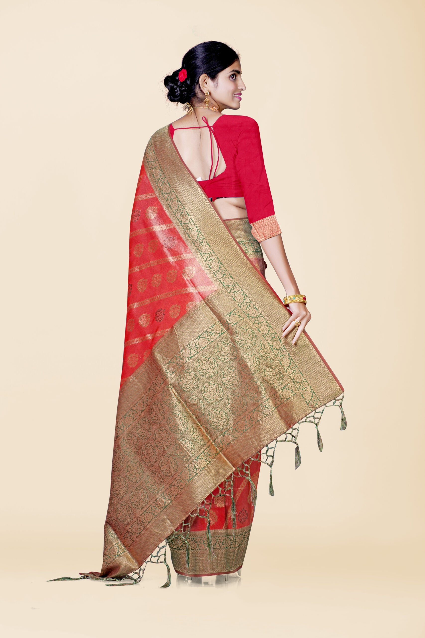Orange Zariwork Tissue Silk Saree 