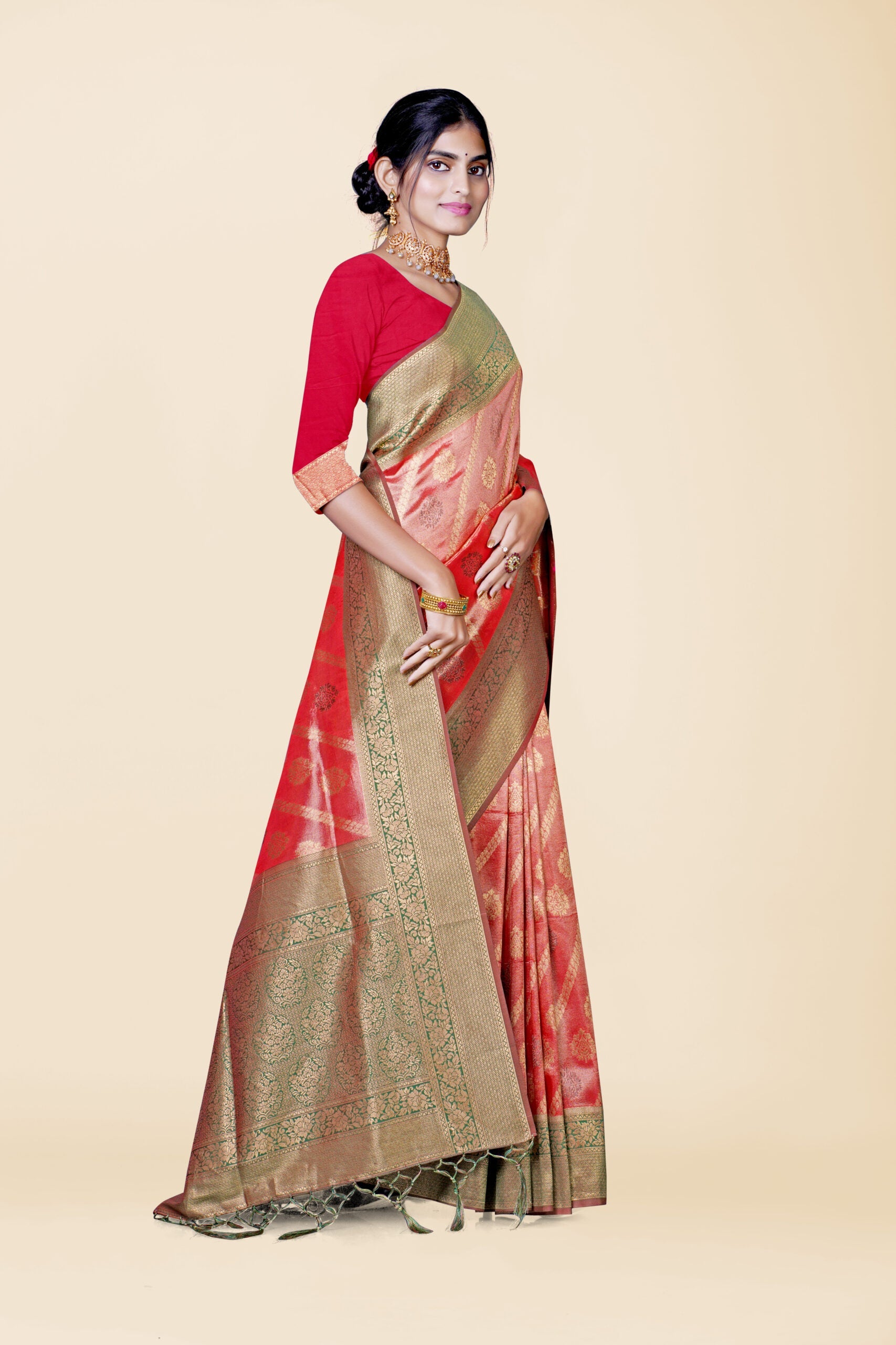 Orange Zariwork Tissue Silk Saree 