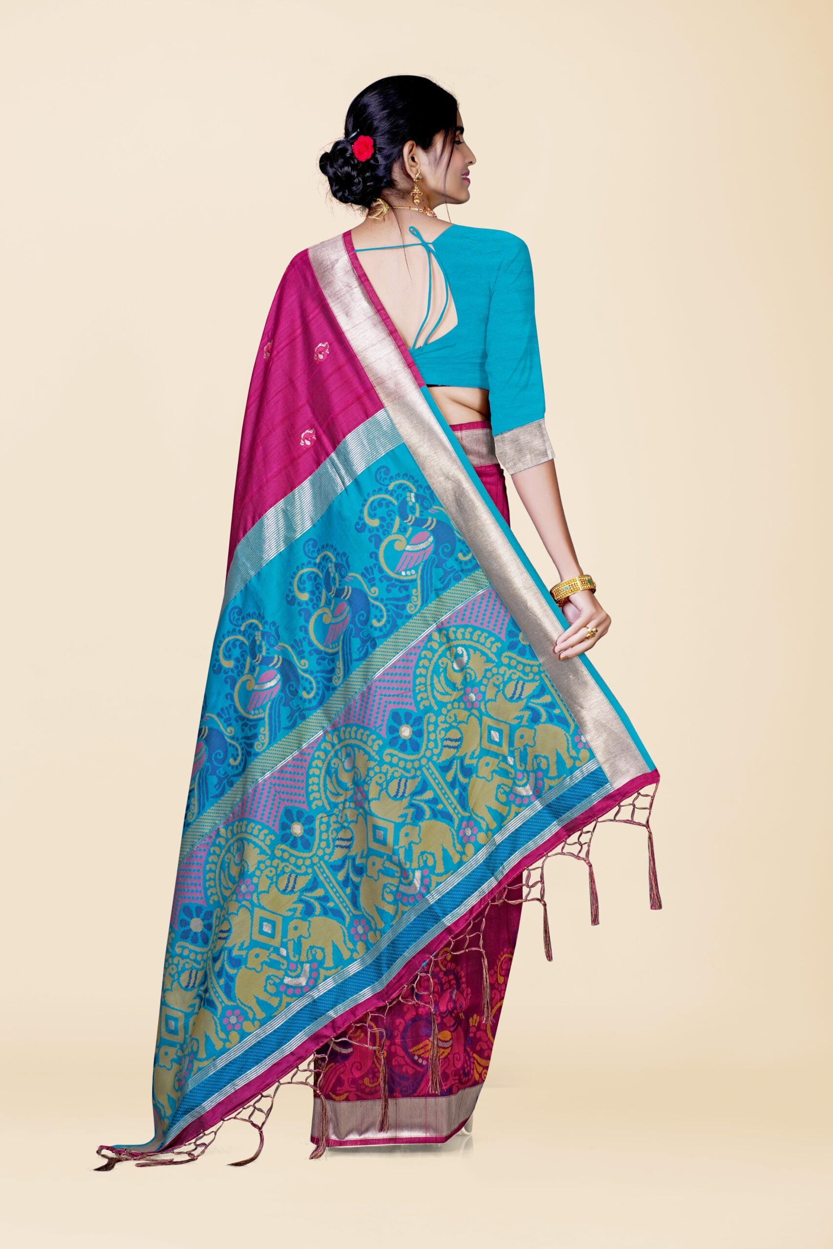 Wine Reshamwork Tussar Silk Saree 