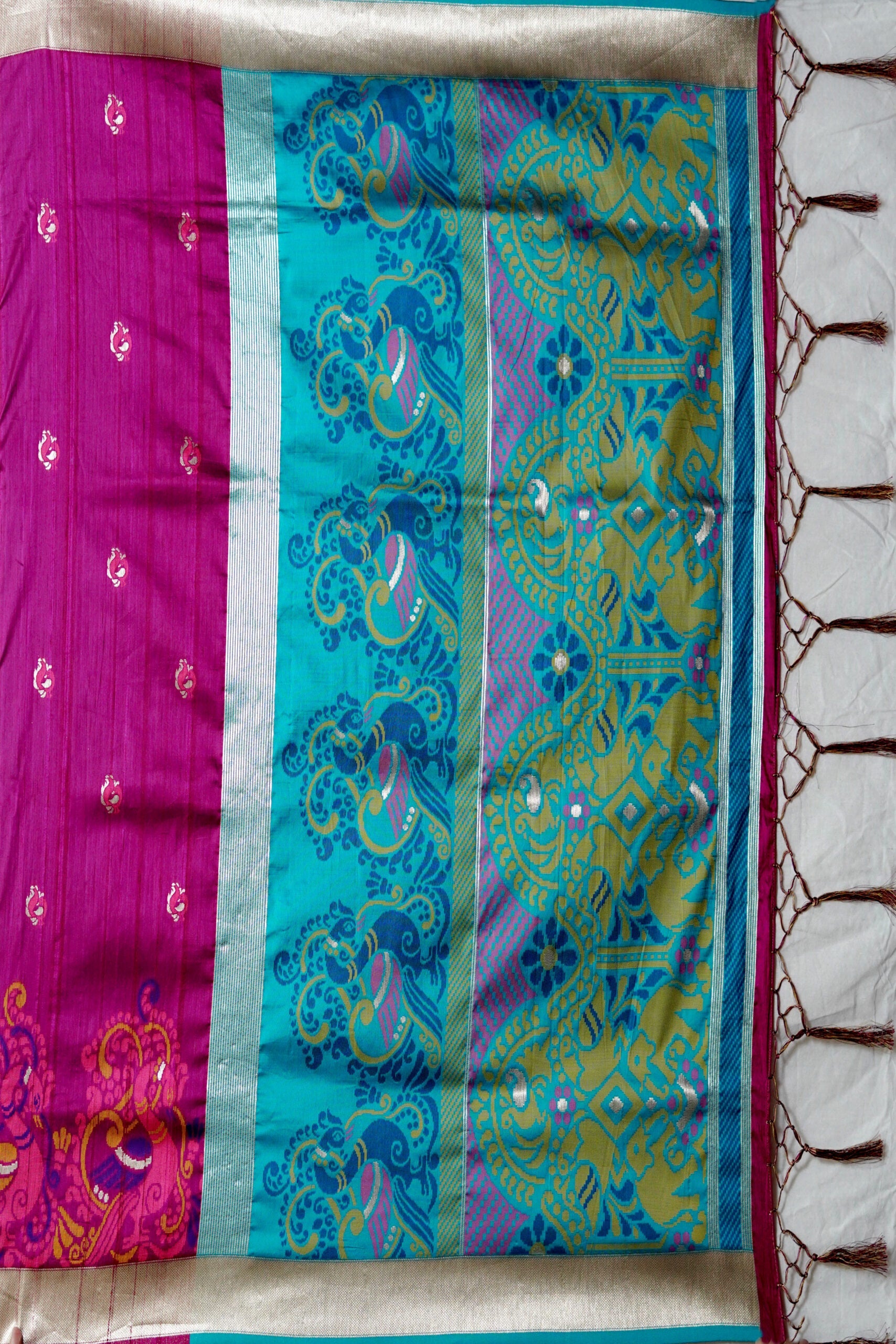 Wine Reshamwork Tussar Silk Saree 