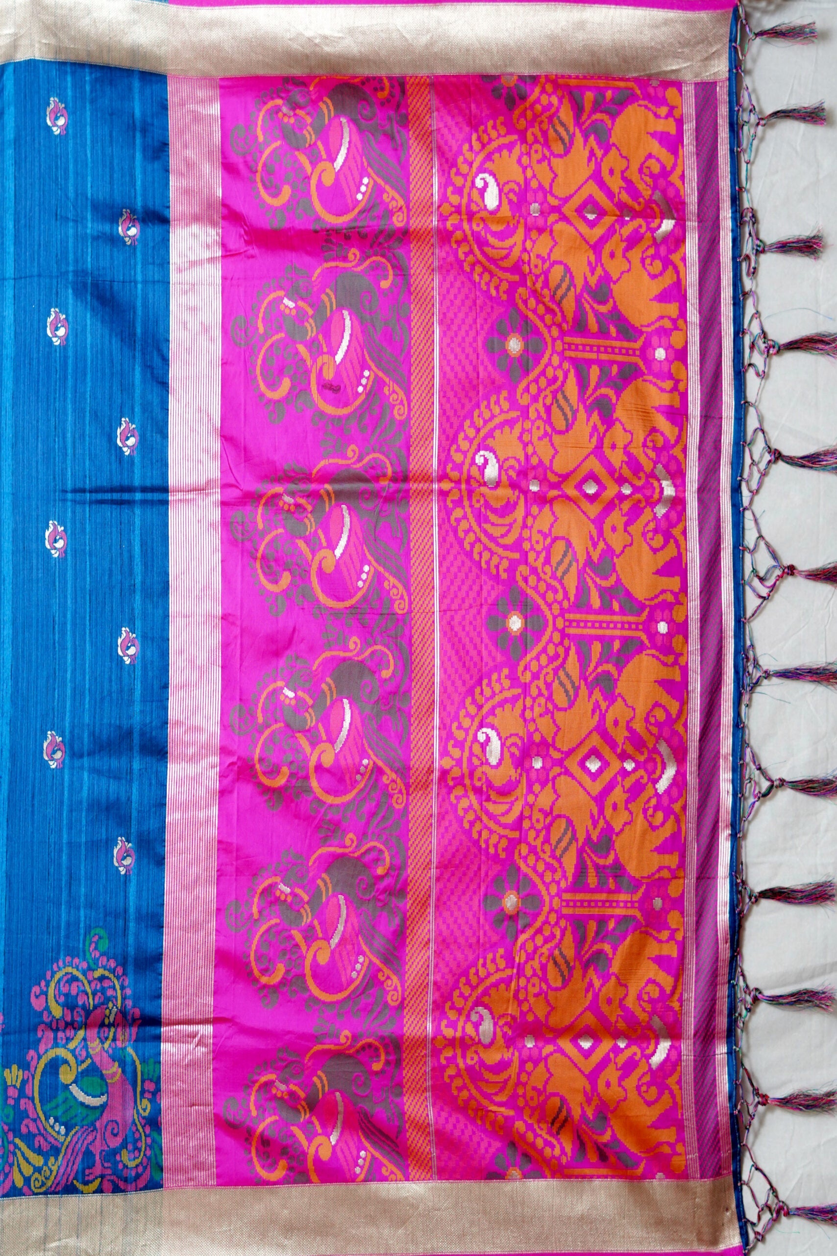 Navy Blue Reshamwork Tussar Silk Saree 