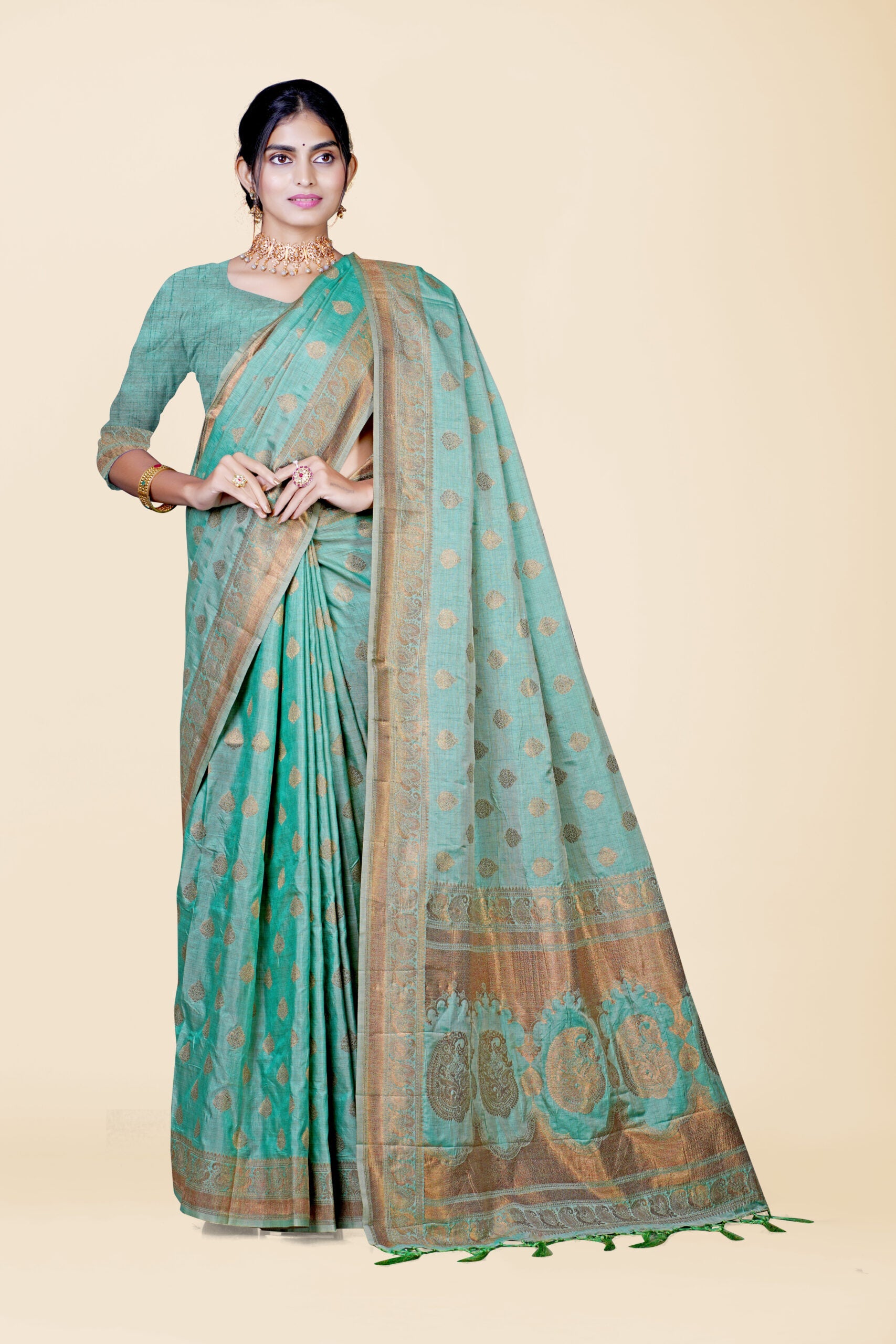 Pista Green Zariwork Raw Silk Saree 