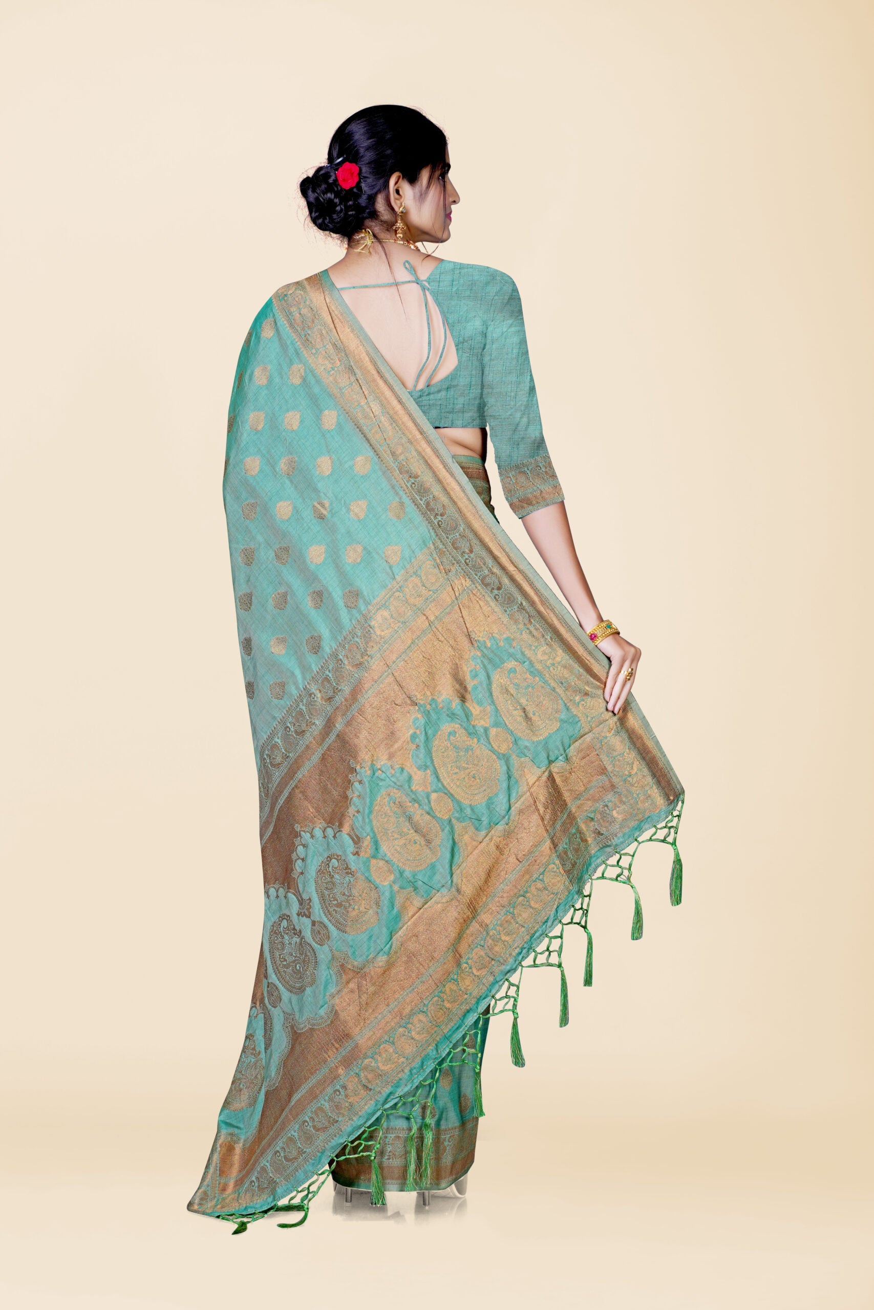 Pista Green Zariwork Raw Silk Saree 