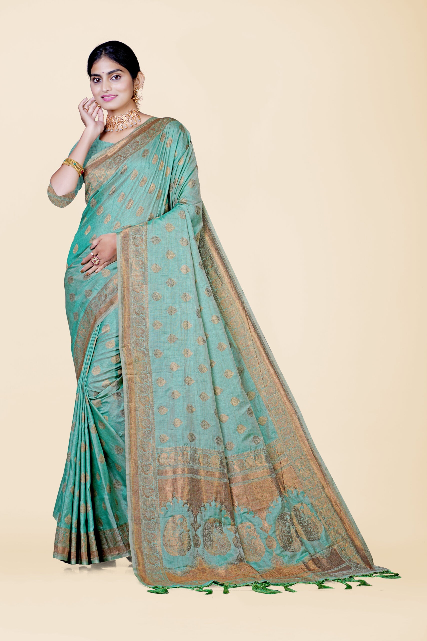 Pista Green Zariwork Raw Silk Saree 
