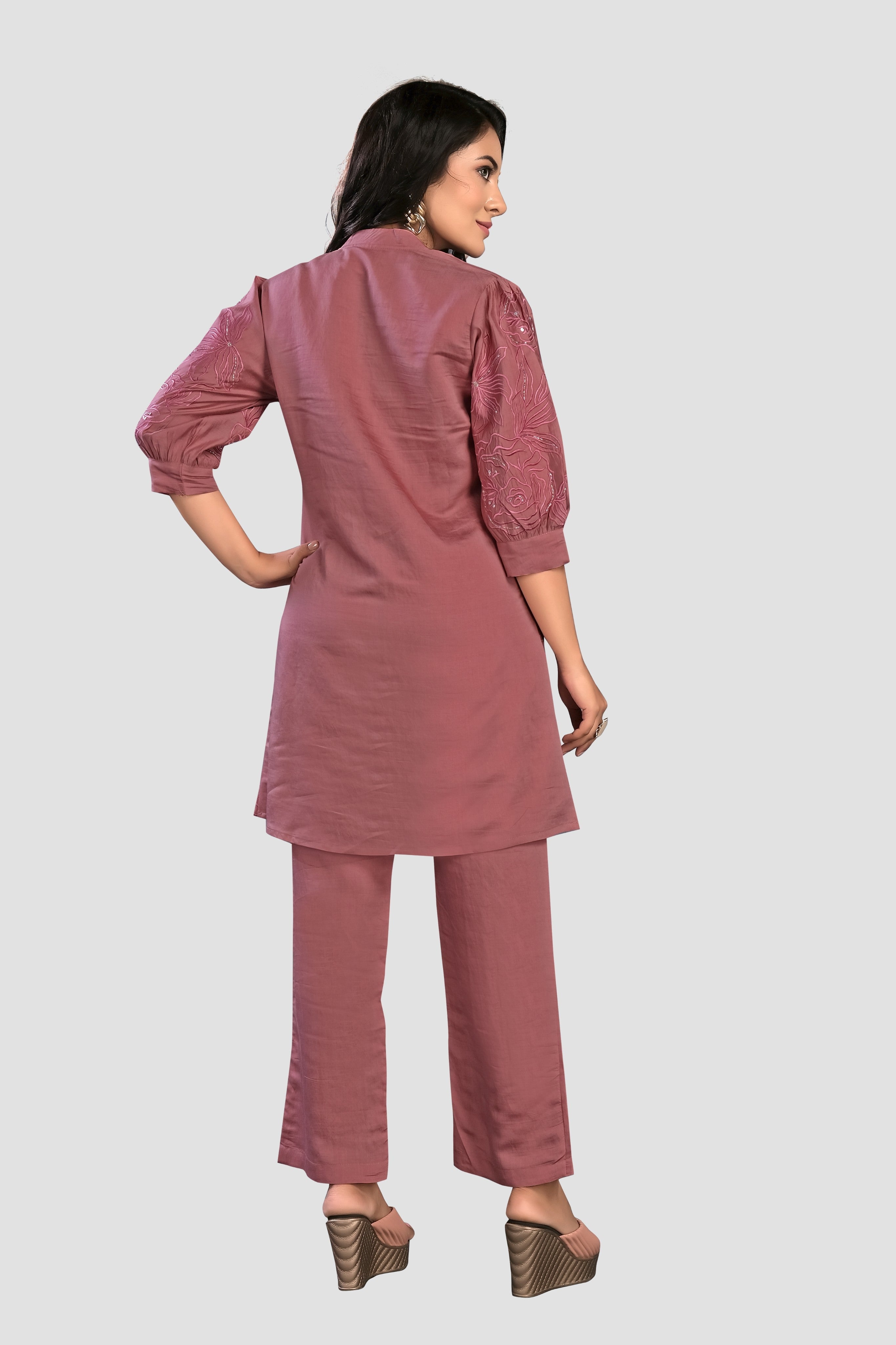 Pink Threadwork Muslin Co-Ord Set 