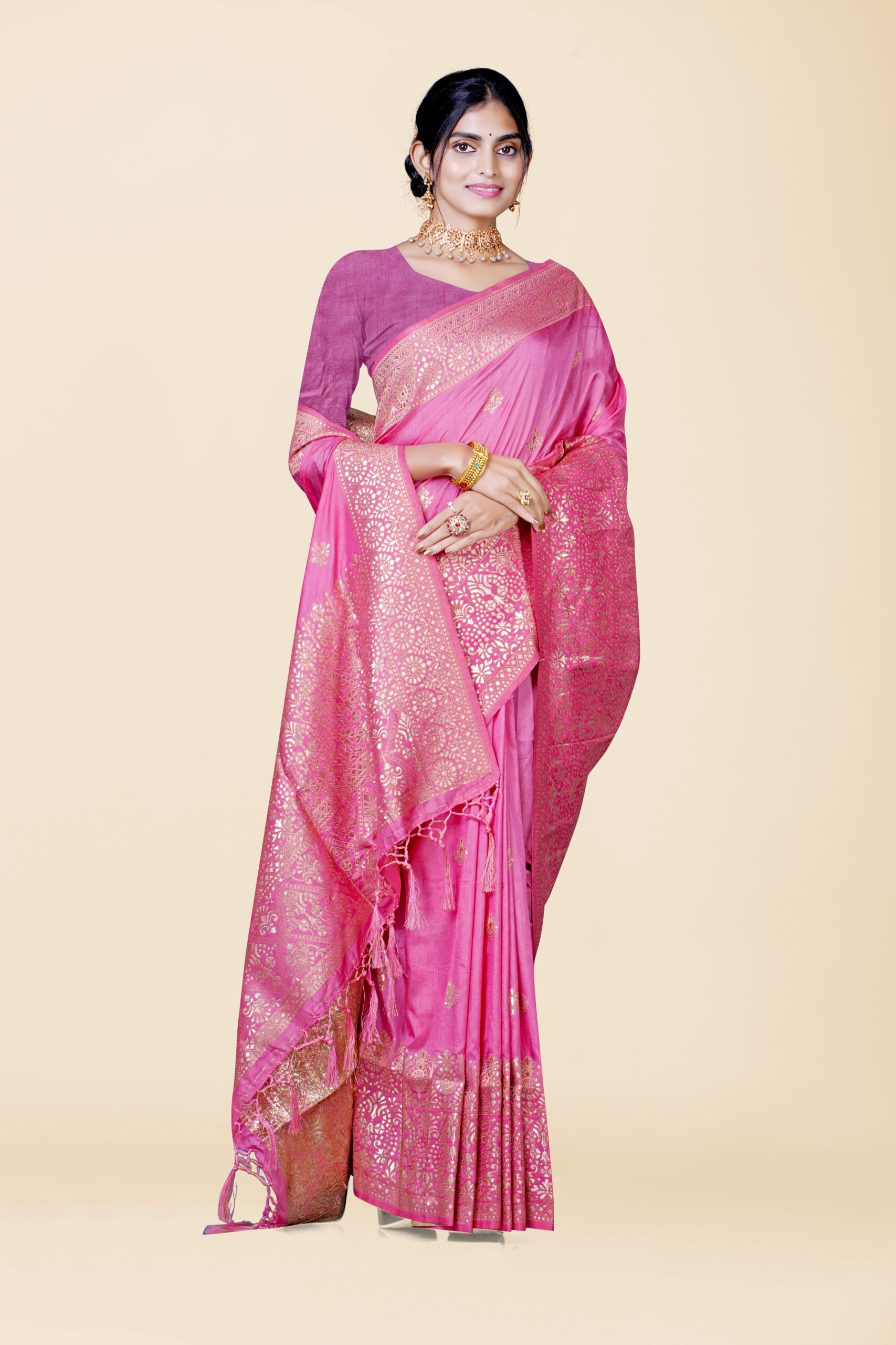 Pink Zariwork Dola Silk Saree - KAJREE