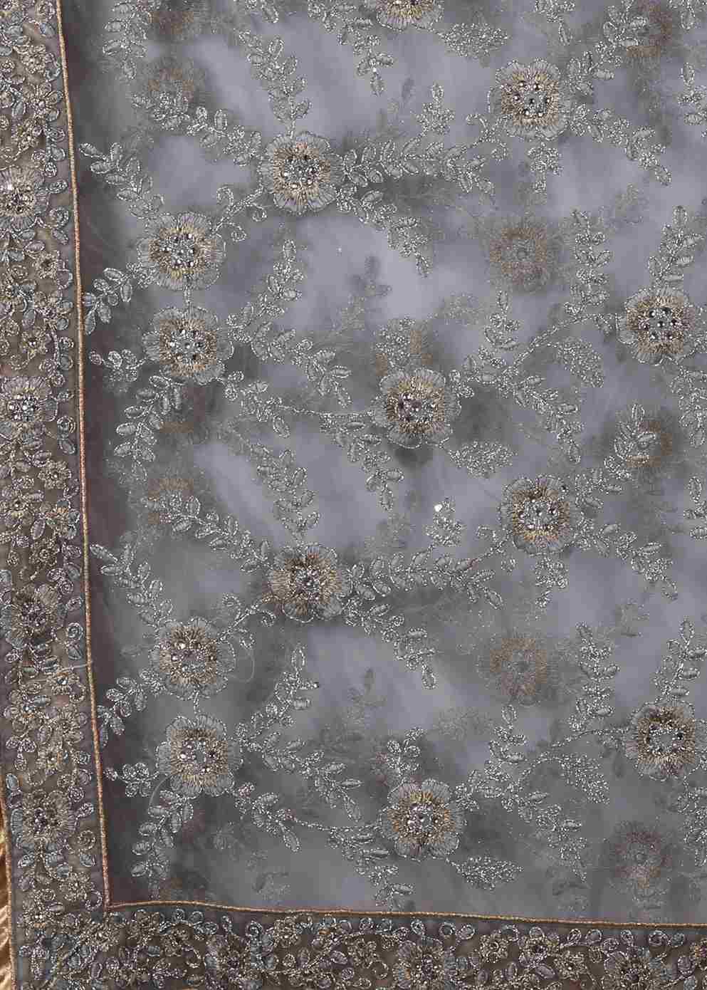 Steel Grey Stonework Net Saree 