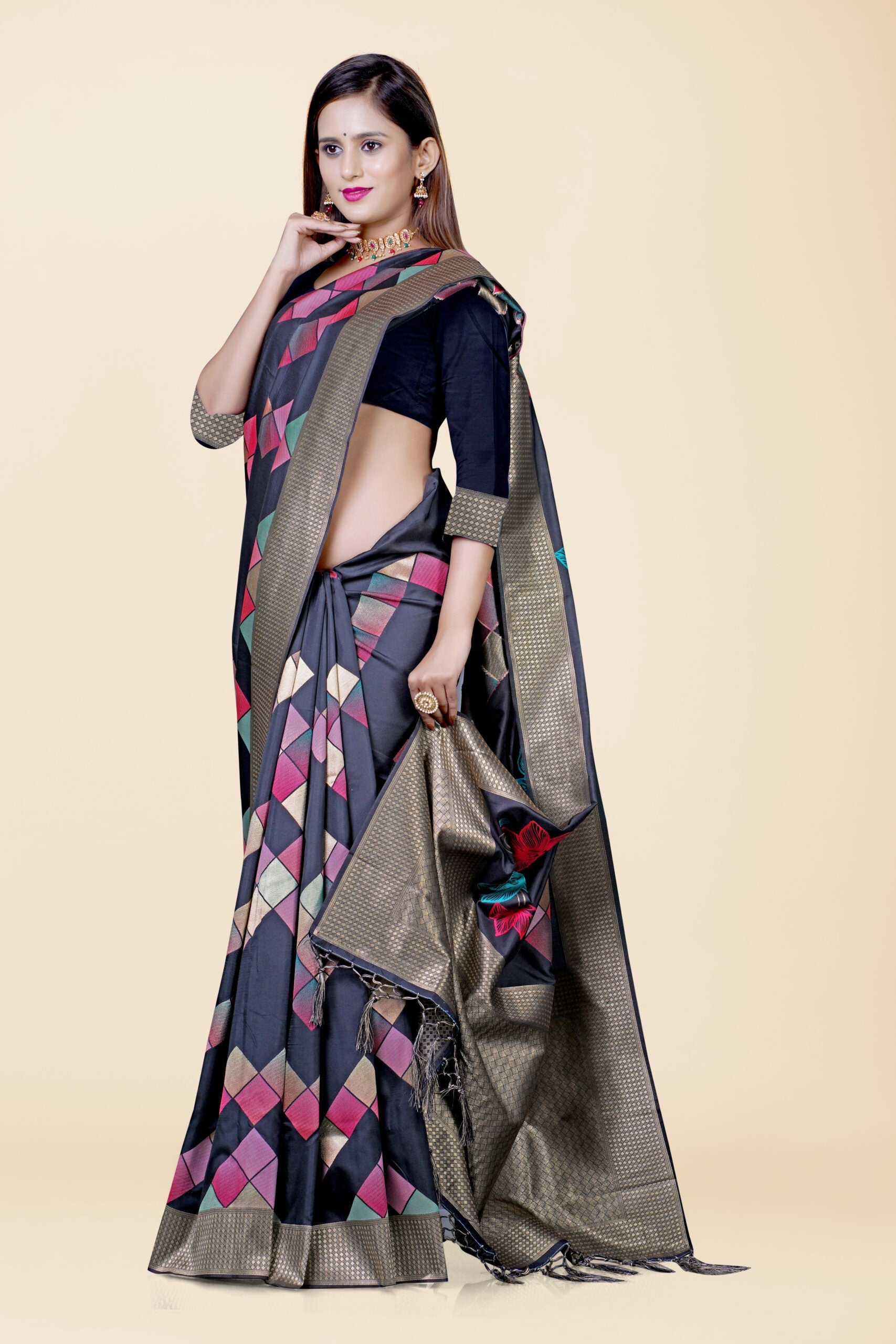 Black Handwoven Brocade Semi Silk Saree 