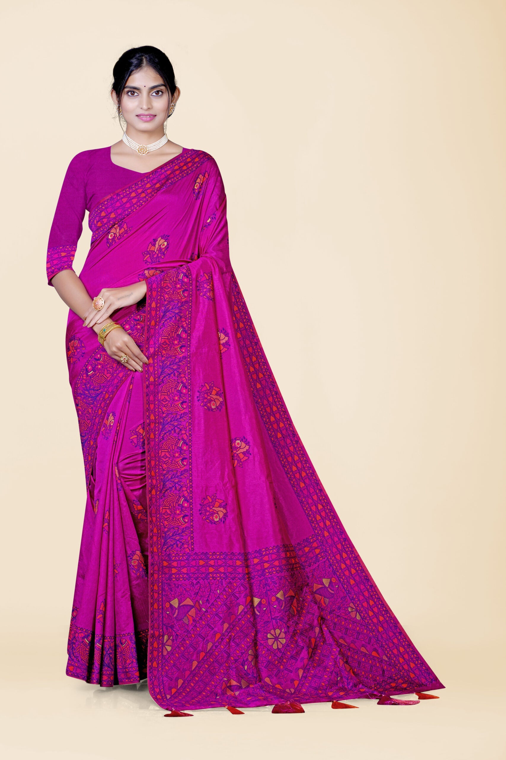 Magenta Reshamwork Baluchari Saree - KAJREE