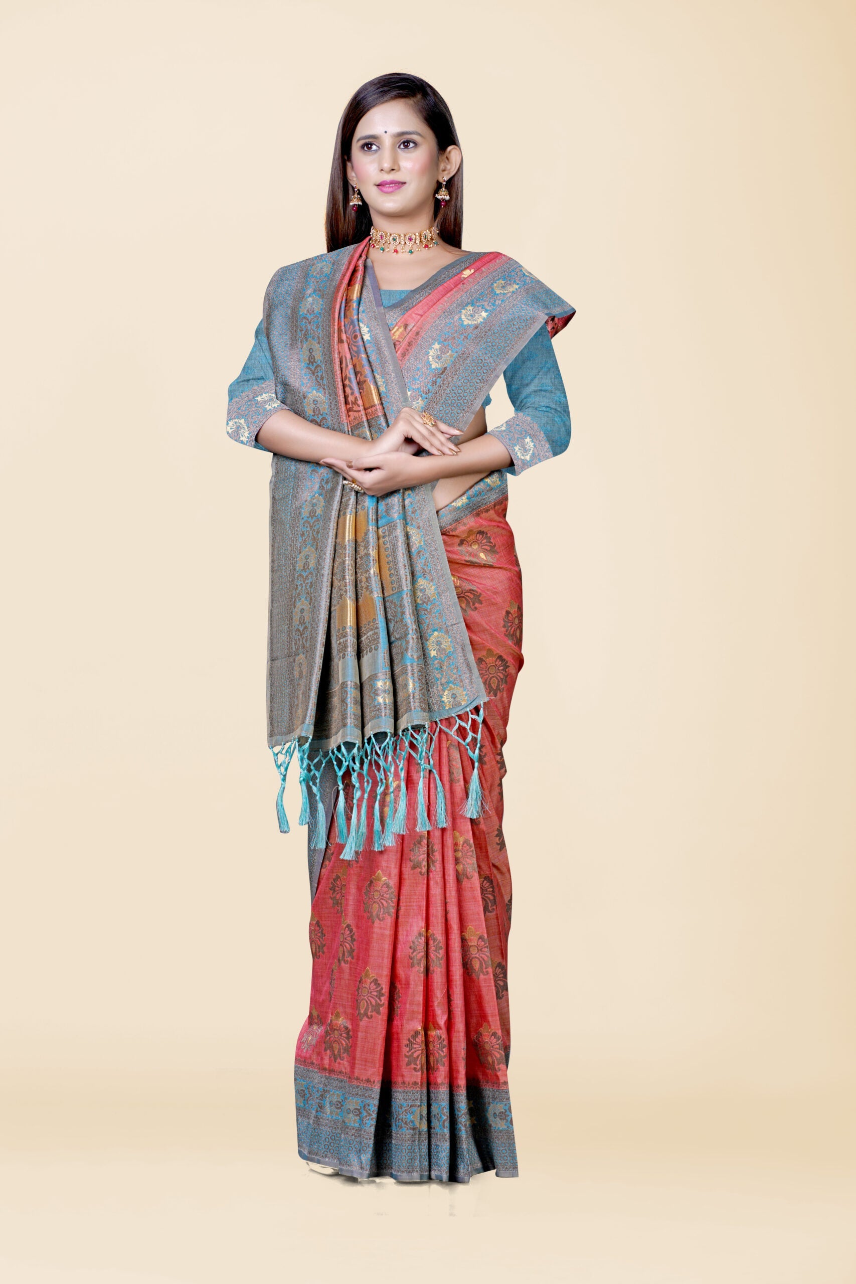Pink Zaroworlk  Semi Silk Saree 