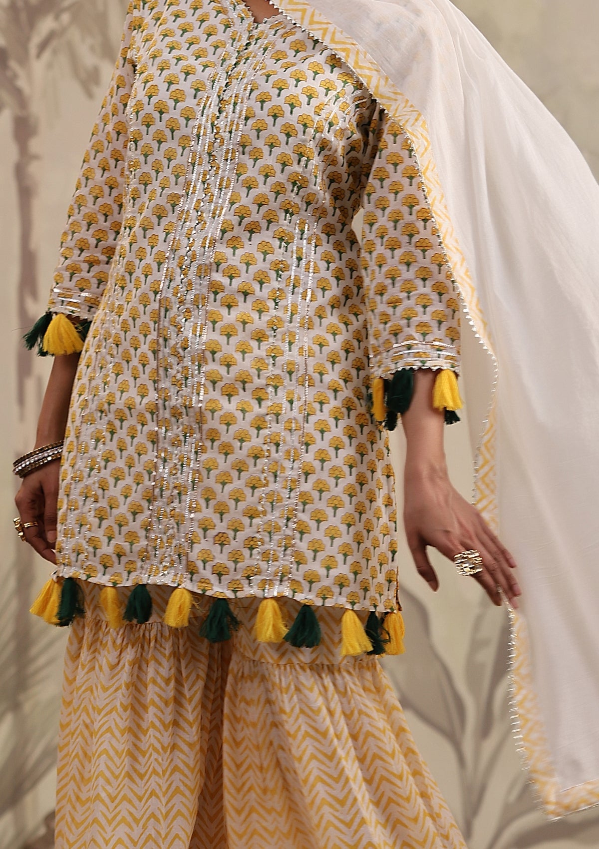 Yellow Gotta Patti Work Cotton Sharara Set 